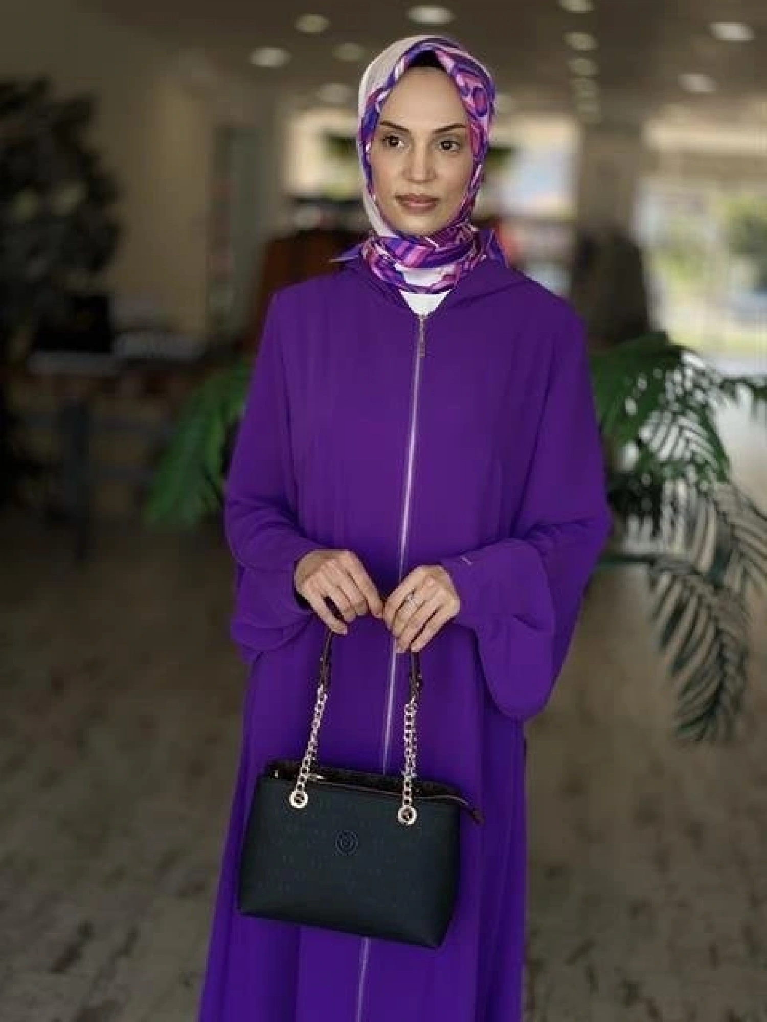 SENNA Andrea Fermuarlı Mor Abaya 4011S23