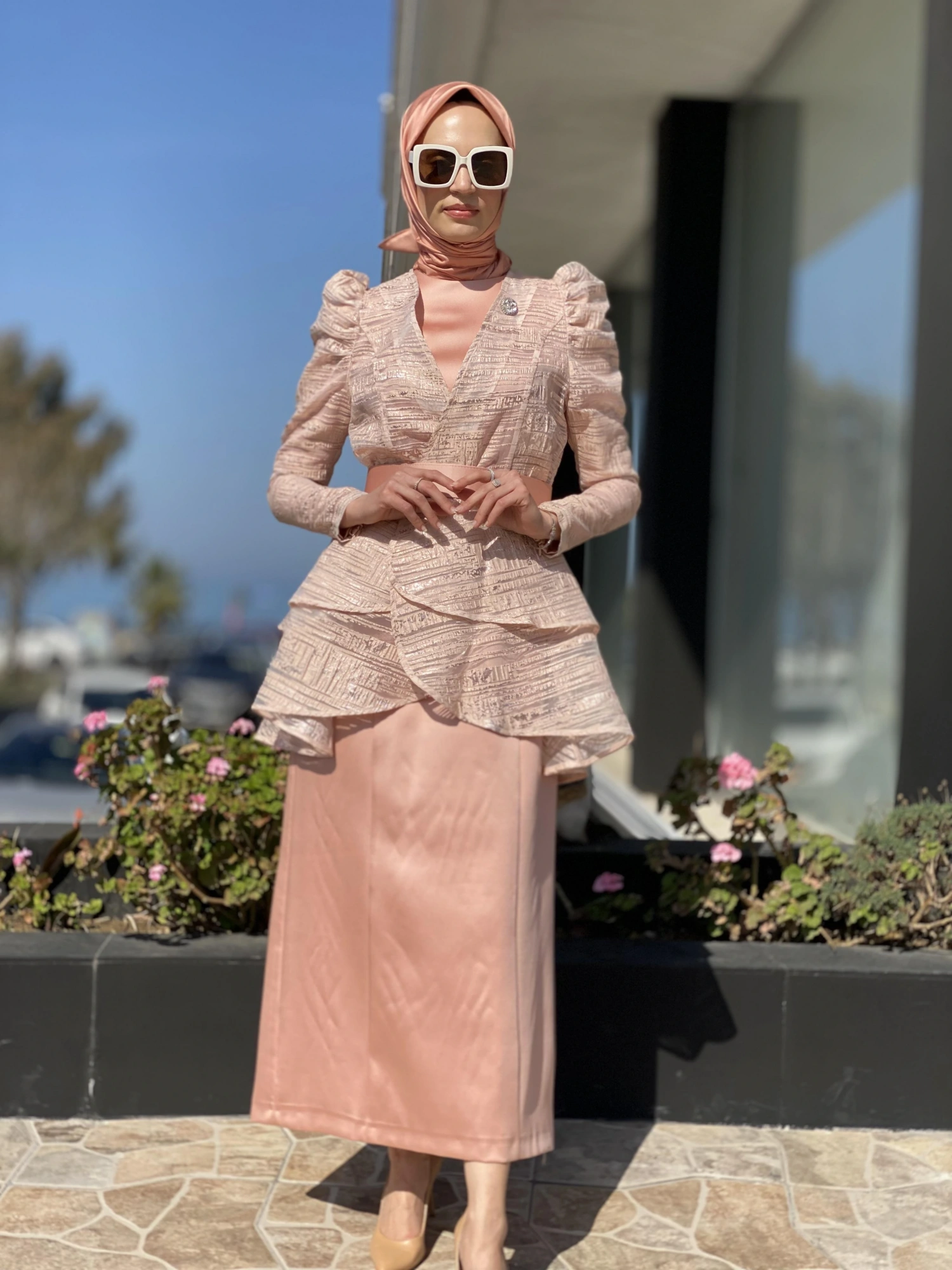 SENNA Fealty Rose Organze Ceket Abiye Elbise Takım 9056S23