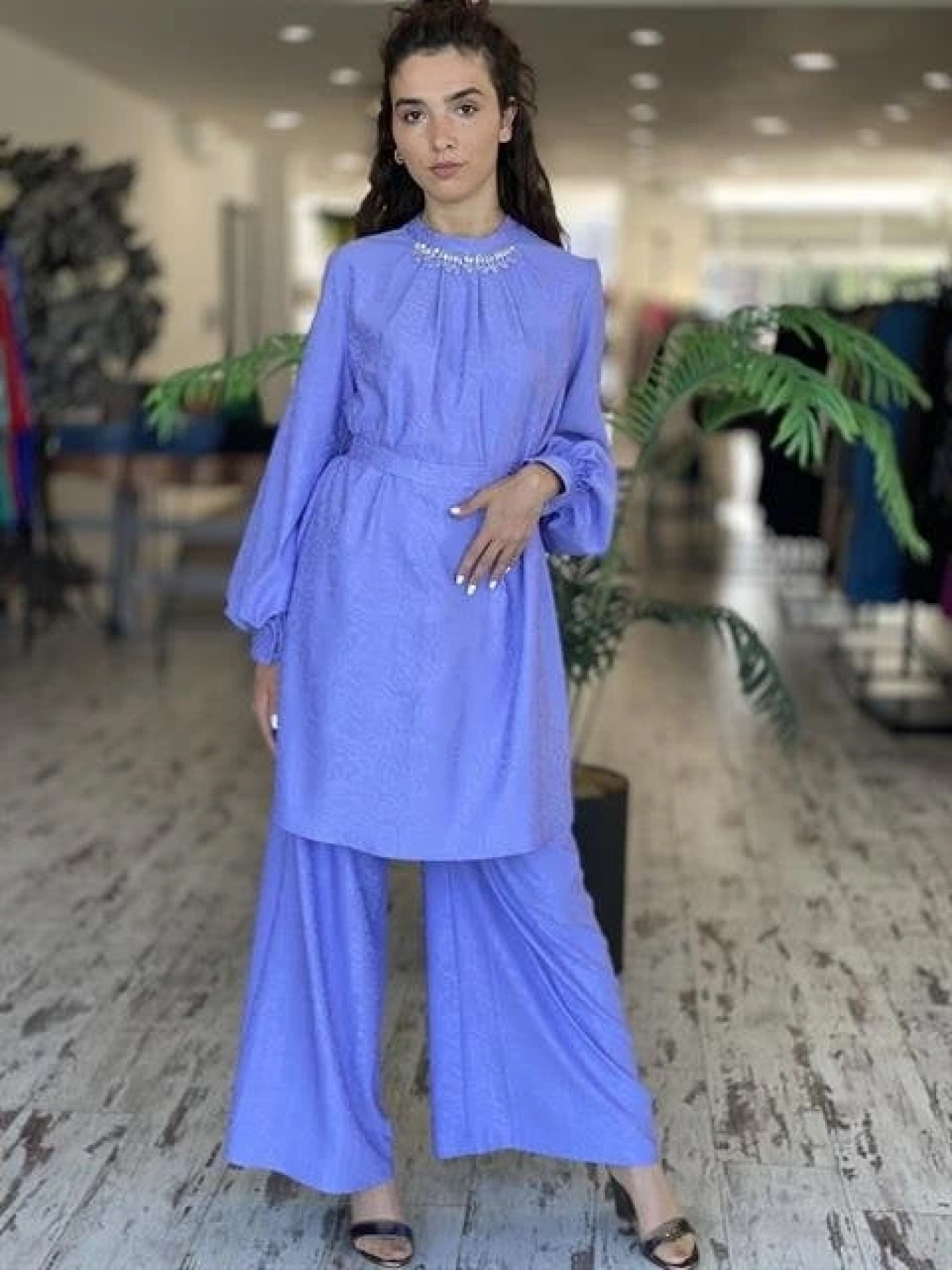 SENNA Jardin Lila Tunik Pantolon Tesettür Abiye Takım 9008S23