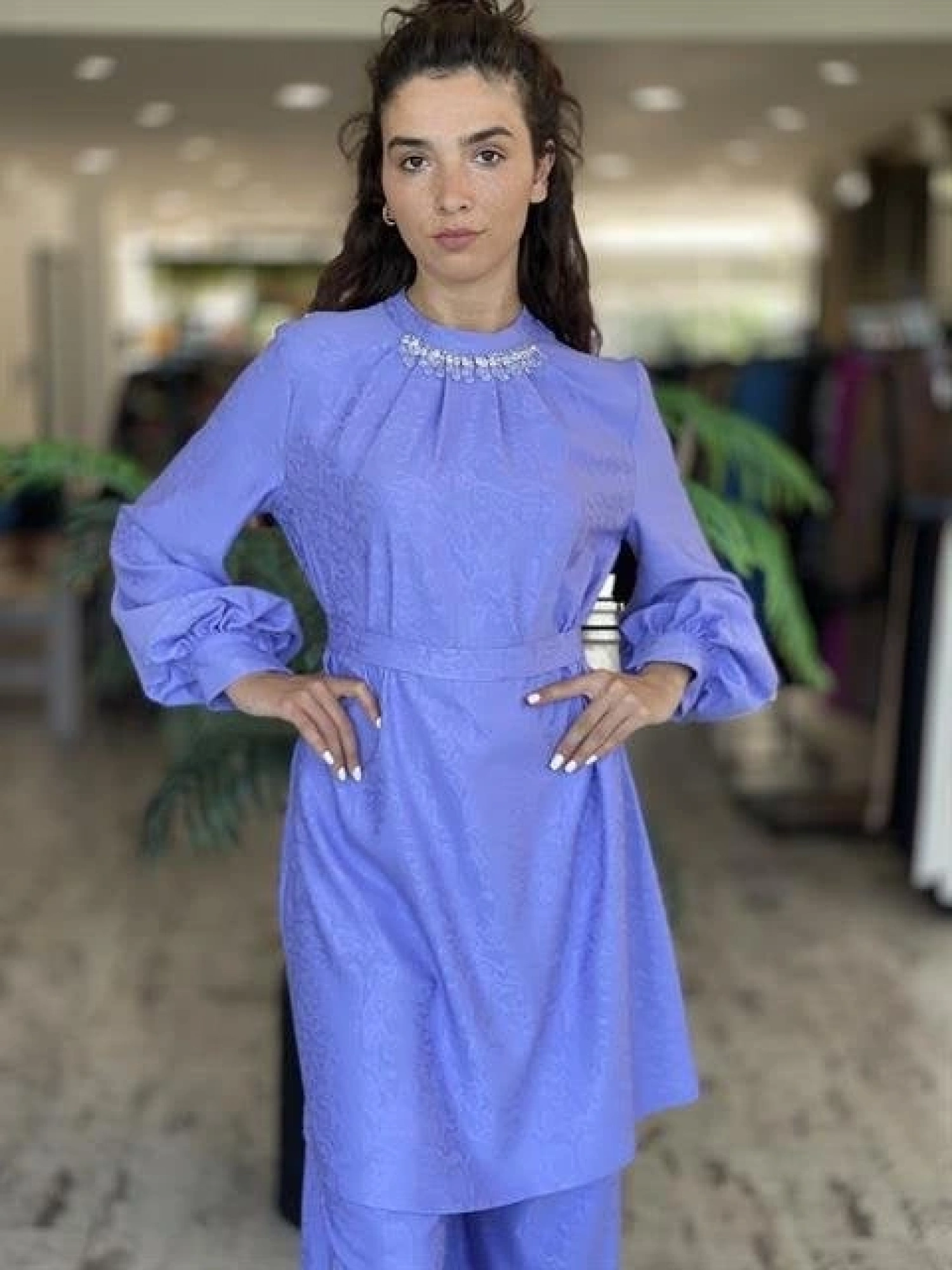 SENNA Jardin Lila Tunik Pantolon Tesettür Abiye Takım 9008S23