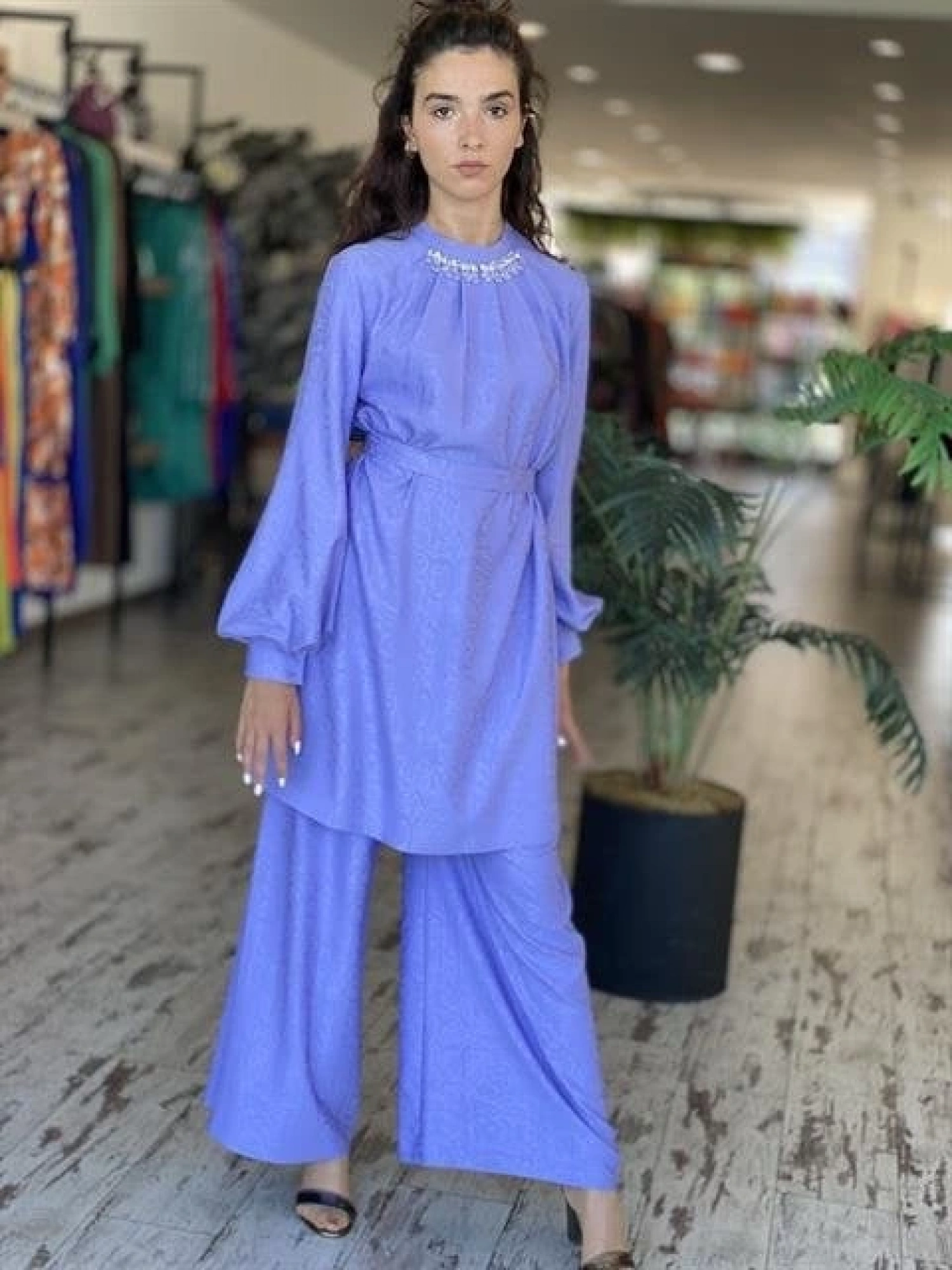 SENNA Jardin Lila Tunik Pantolon Tesettür Abiye Takım 9008S23