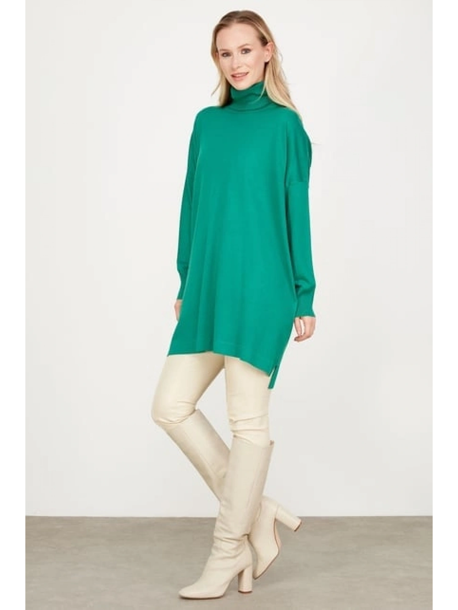 Tığ Triko Balıkçı Yaka Oversize Basic Triko Tunik TNK21135