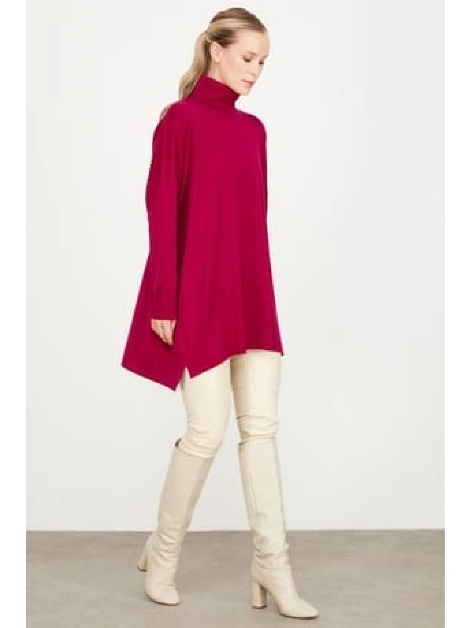 Tığ Triko Balıkçı Yaka Oversize Basic Triko Tunik TNK21135