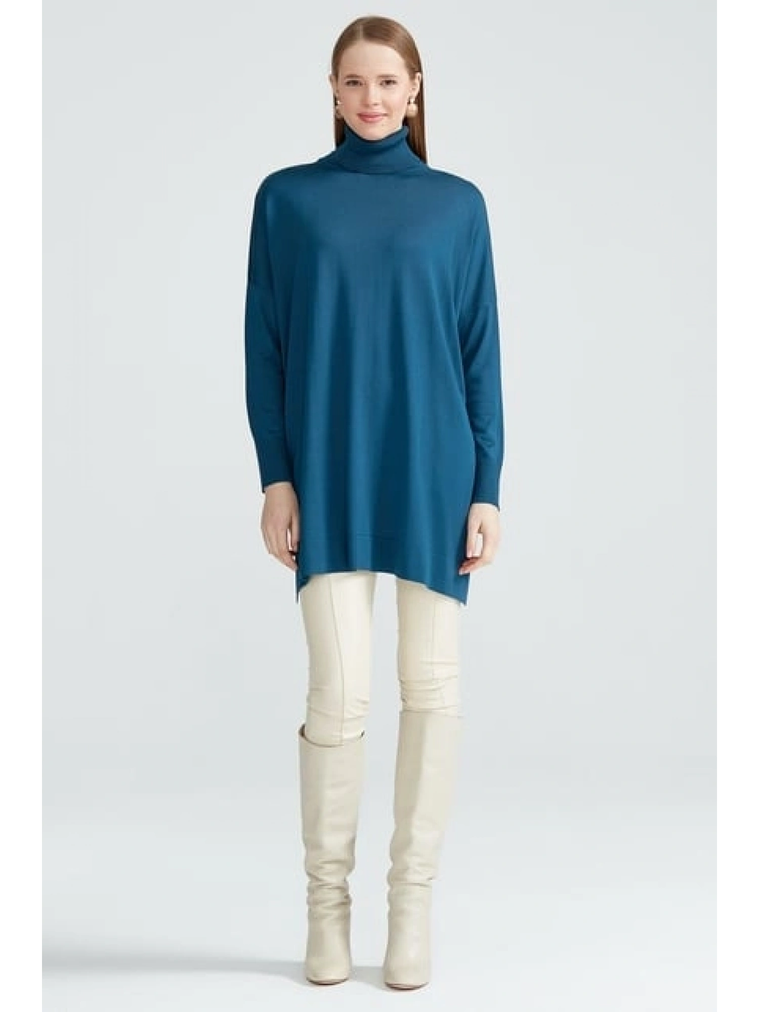 Tığ Triko Balıkçı Yaka Oversize Basic Triko Tunik TNK21135