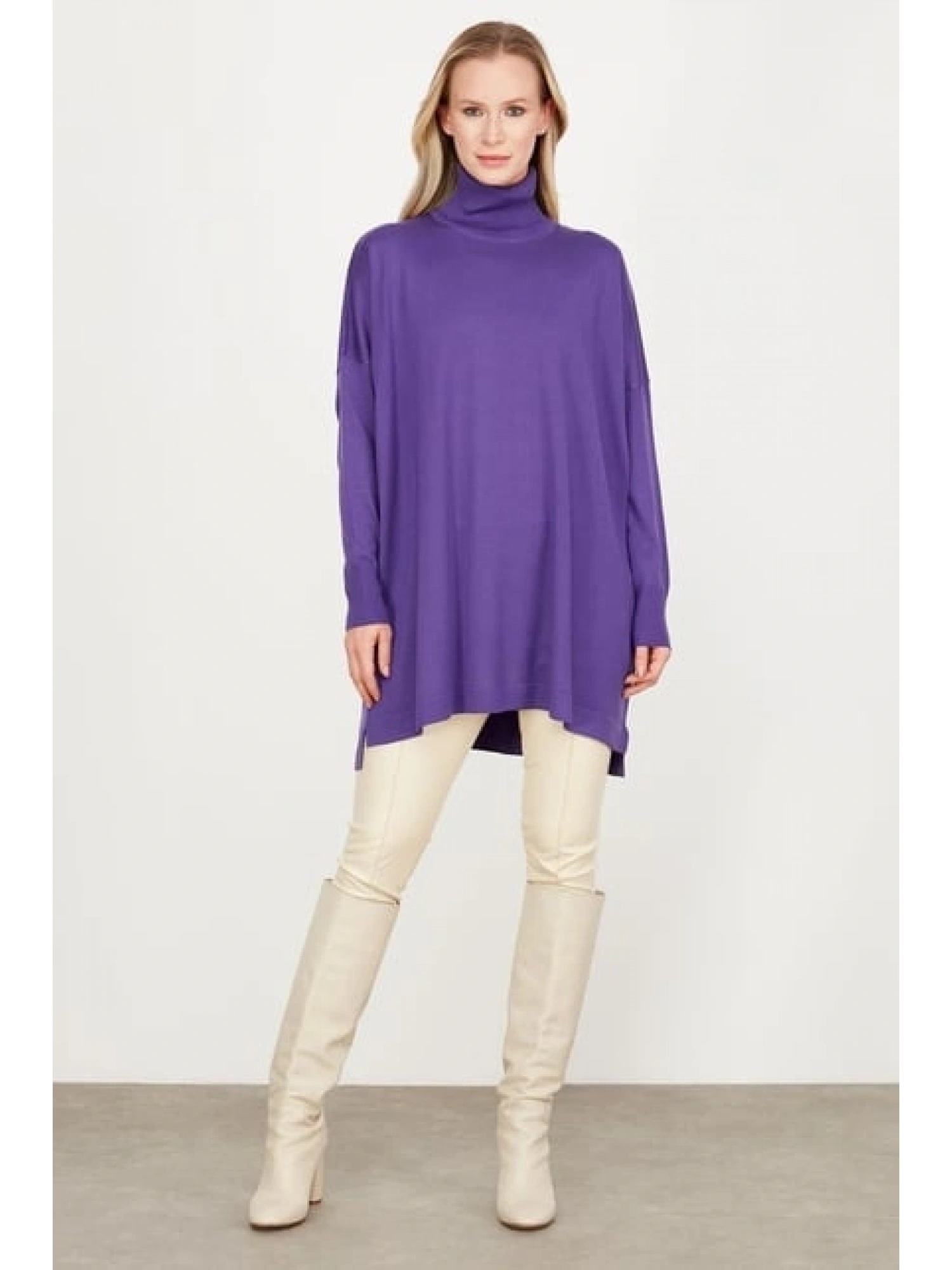 Tığ Triko Balıkçı Yaka Oversize Basic Triko Tunik TNK21135