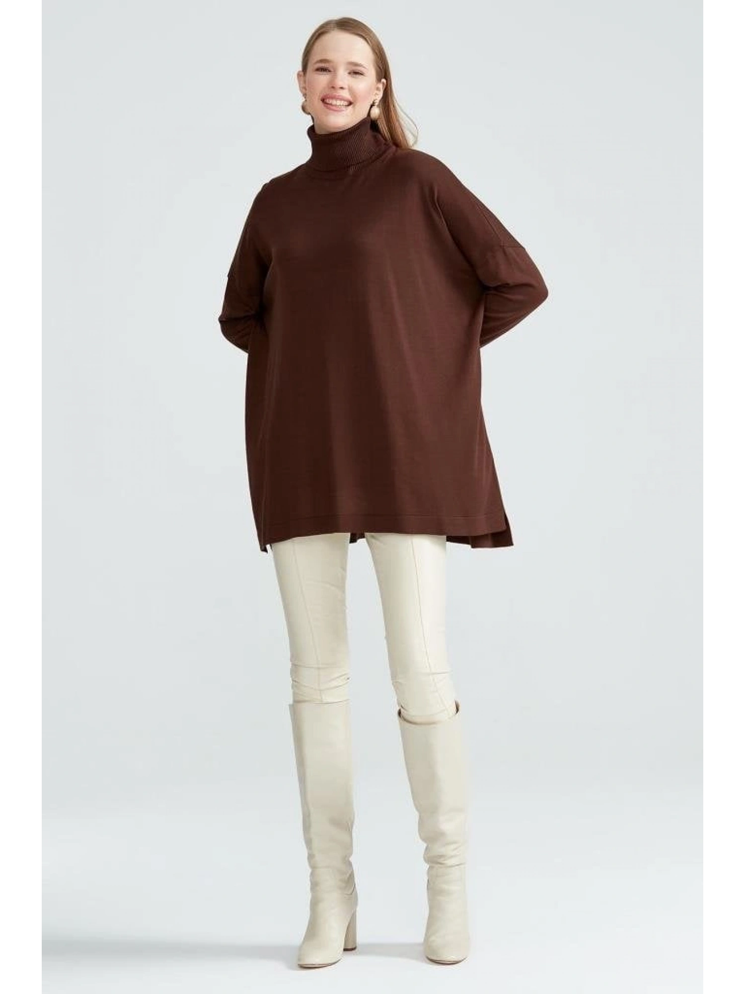 Tığ Triko Balıkçı Yaka Oversize Basic Triko Tunik TNK21135