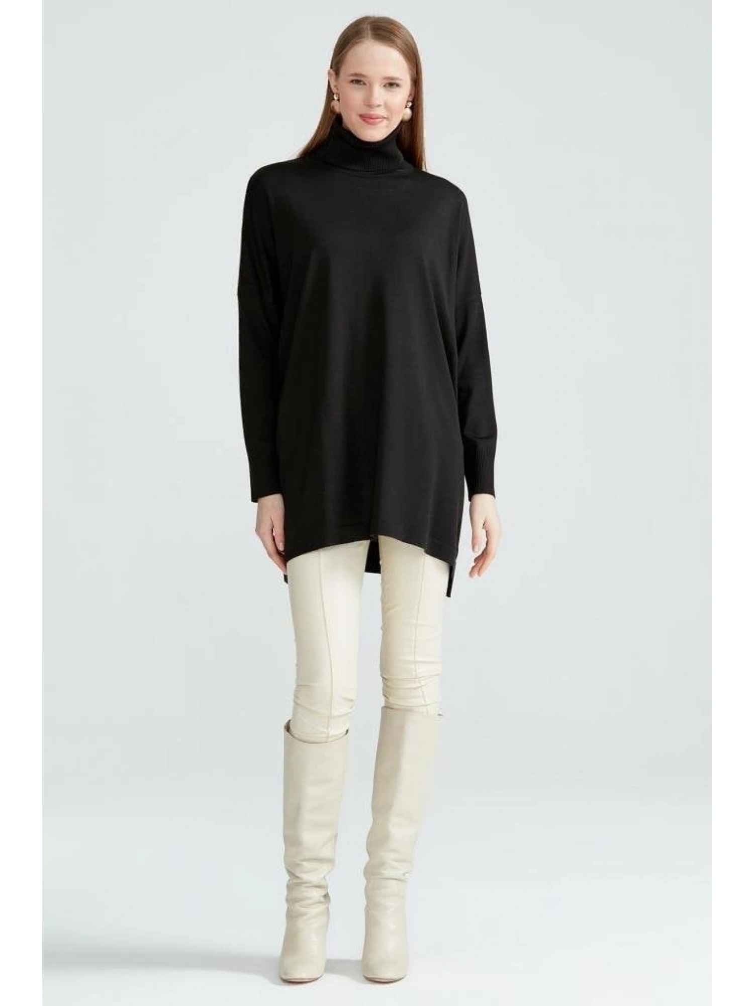 Tığ Triko Balıkçı Yaka Oversize Basic Triko Tunik TNK21135