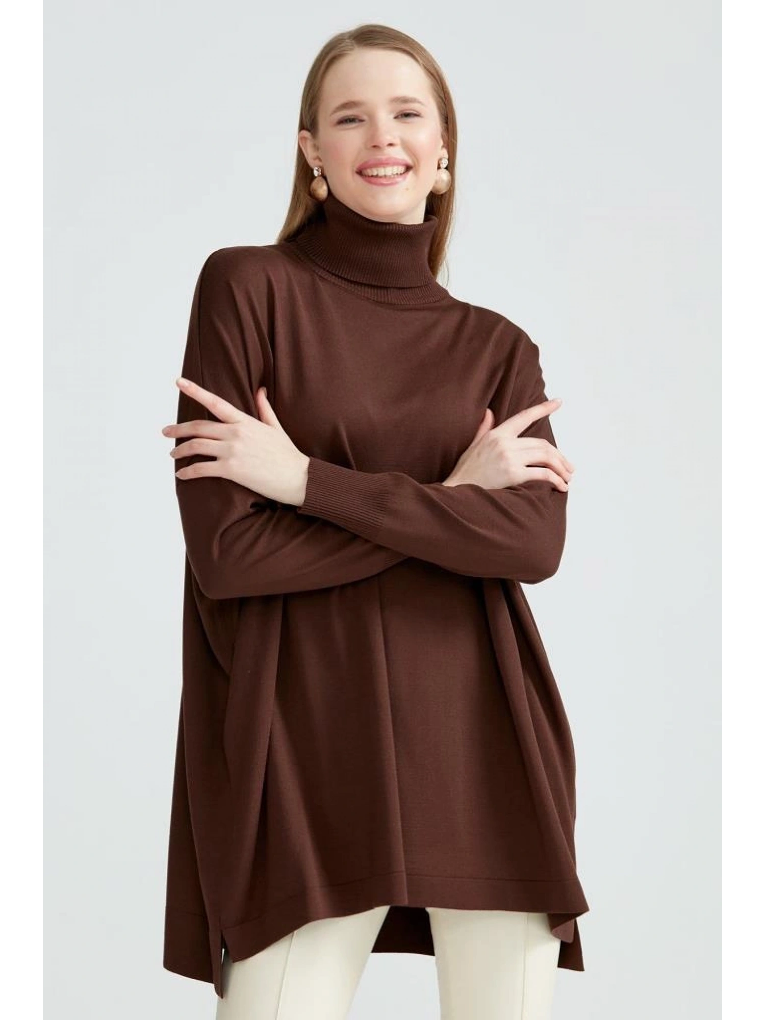 Tığ Triko Balıkçı Yaka Oversize Basic Triko Tunik TNK21135