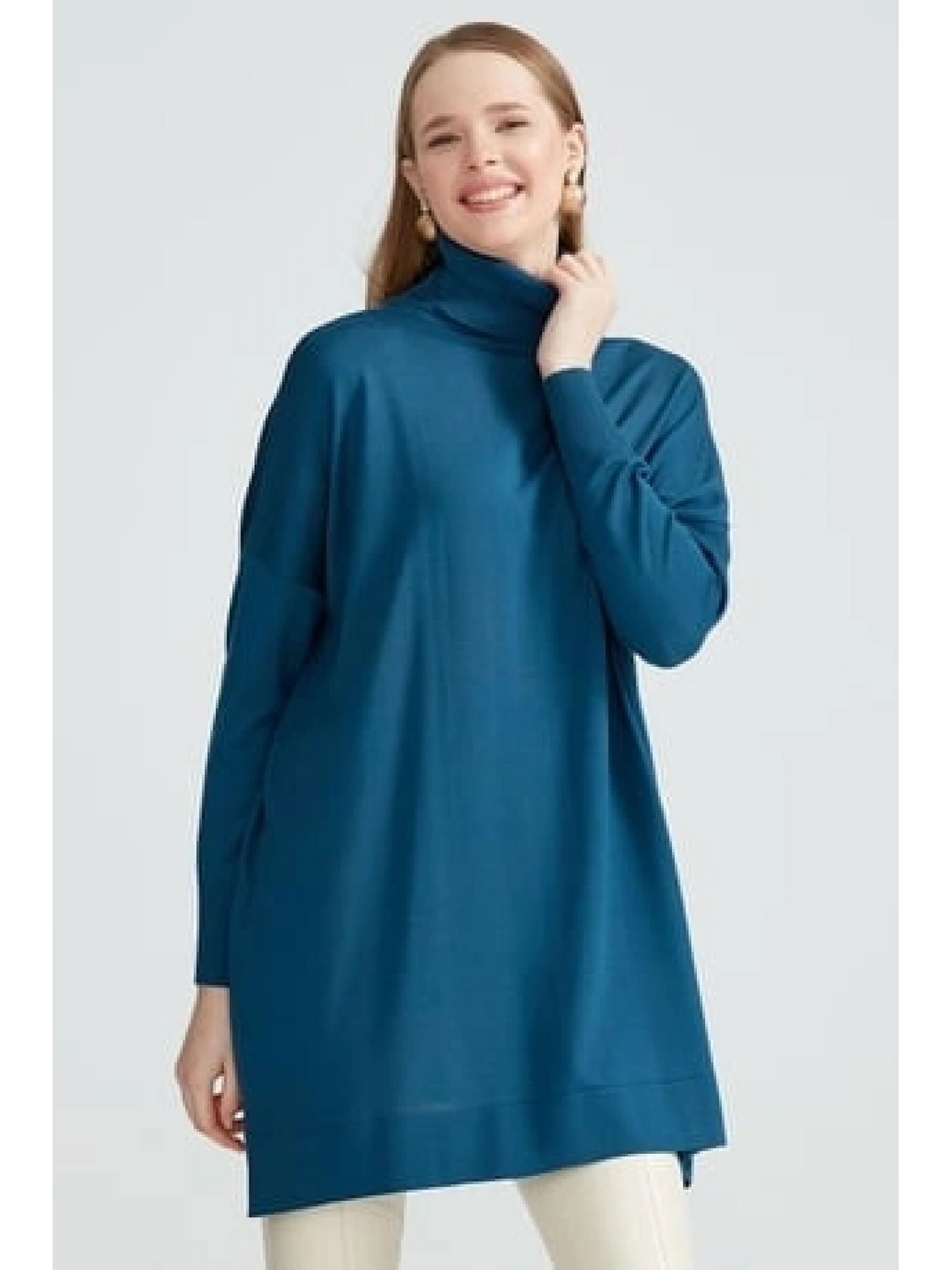 Tığ Triko Balıkçı Yaka Oversize Basic Triko Tunik TNK21135