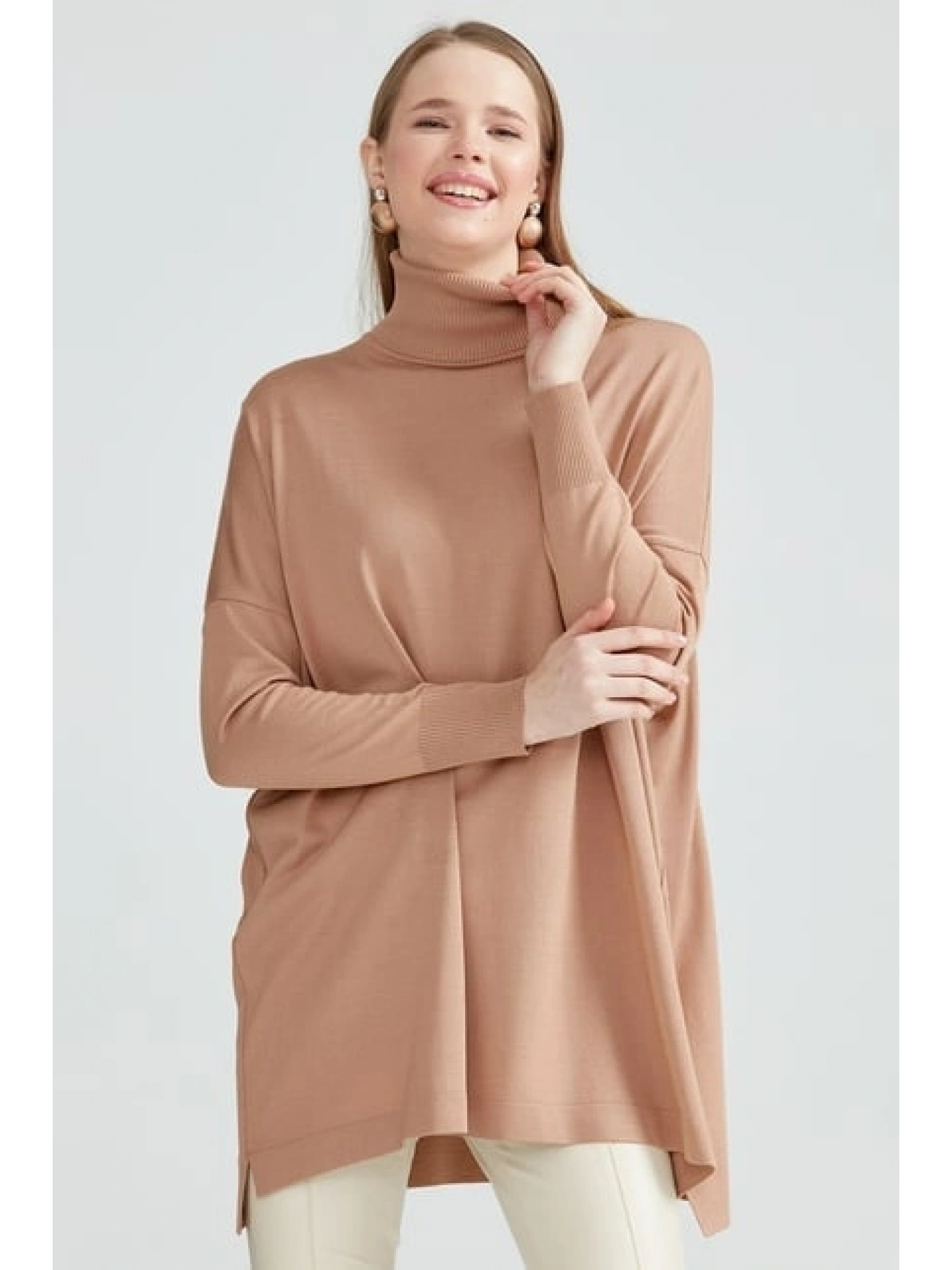 Tığ Triko Balıkçı Yaka Oversize Basic Triko Tunik TNK21135