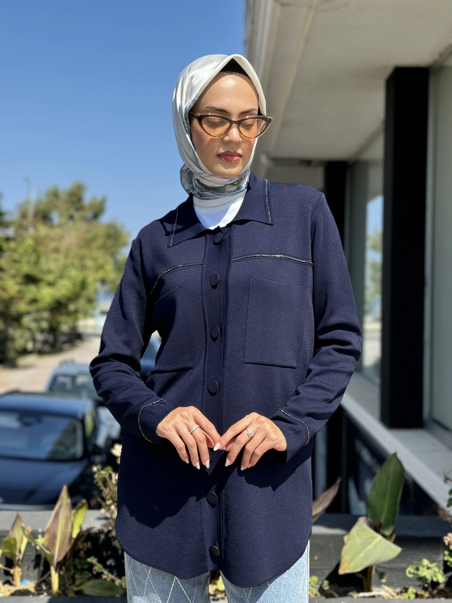 Tığ Triko Cep Detaylı Polo Yakalı Rayon Triko Hırka HRK21562