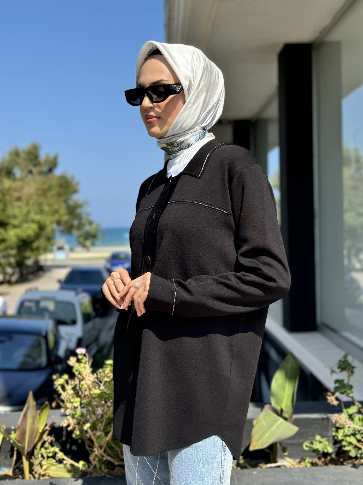 Tığ Triko Cep Detaylı Polo Yakalı Rayon Triko Hırka HRK21562