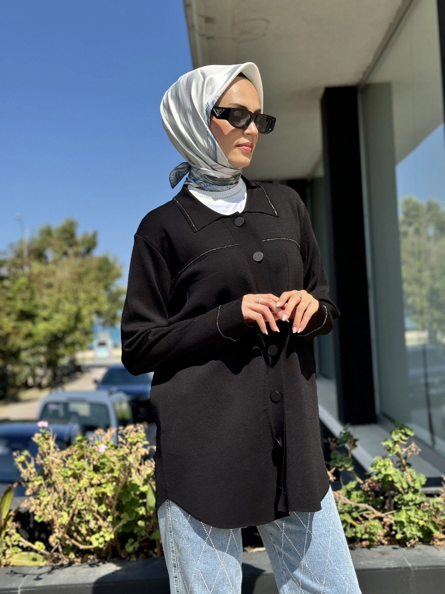 Tığ Triko Cep Detaylı Polo Yakalı Rayon Triko Hırka HRK21562