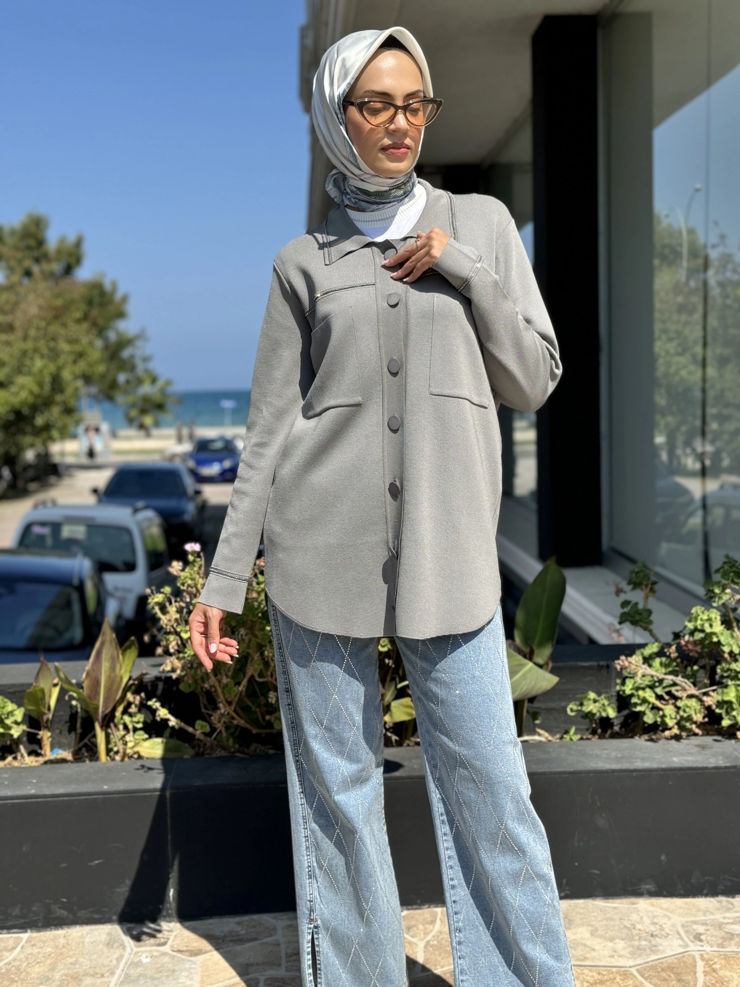 Tığ Triko Cep Detaylı Polo Yakalı Rayon Triko Hırka HRK21562