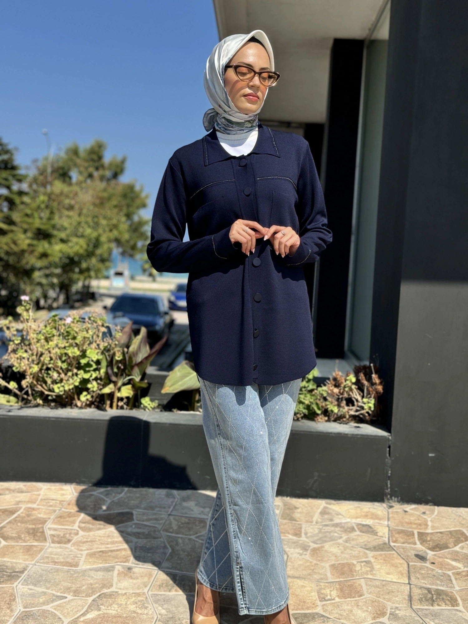 Tığ Triko Cep Detaylı Polo Yakalı Rayon Triko Hırka HRK21562