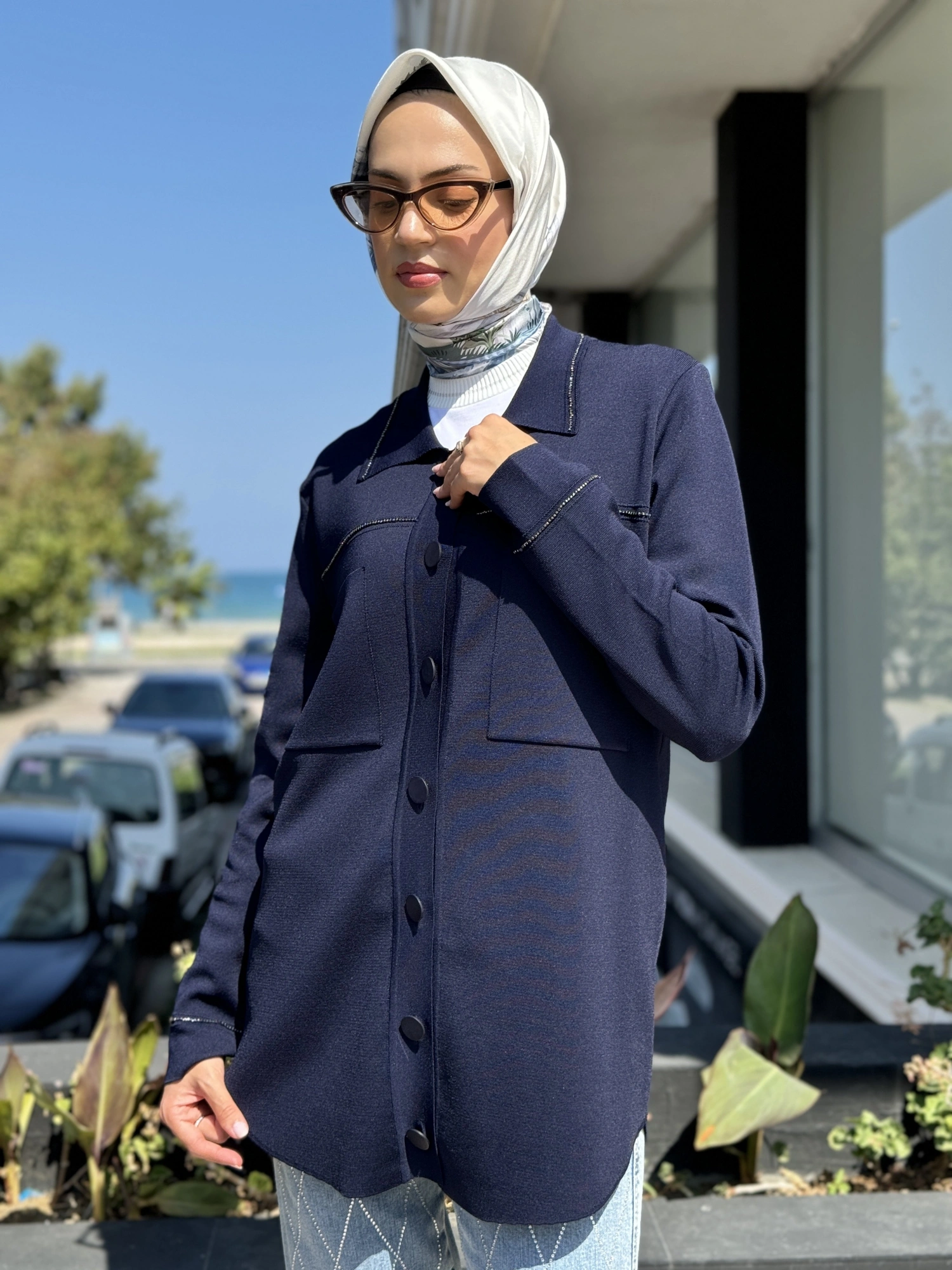 Tığ Triko Cep Detaylı Polo Yakalı Rayon Triko Hırka HRK21562