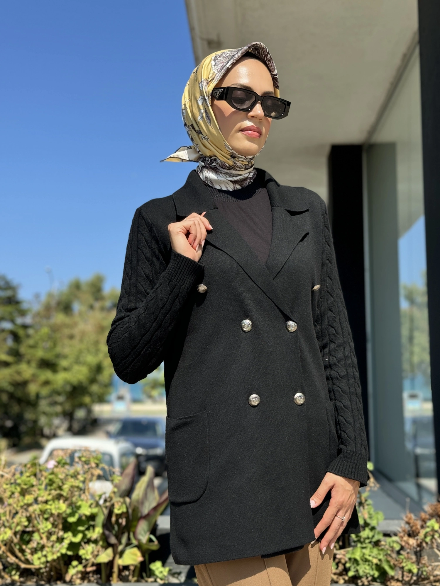 Tığ Triko Kolları Saç Örgülü Triko Blazer Hırka HRK21584