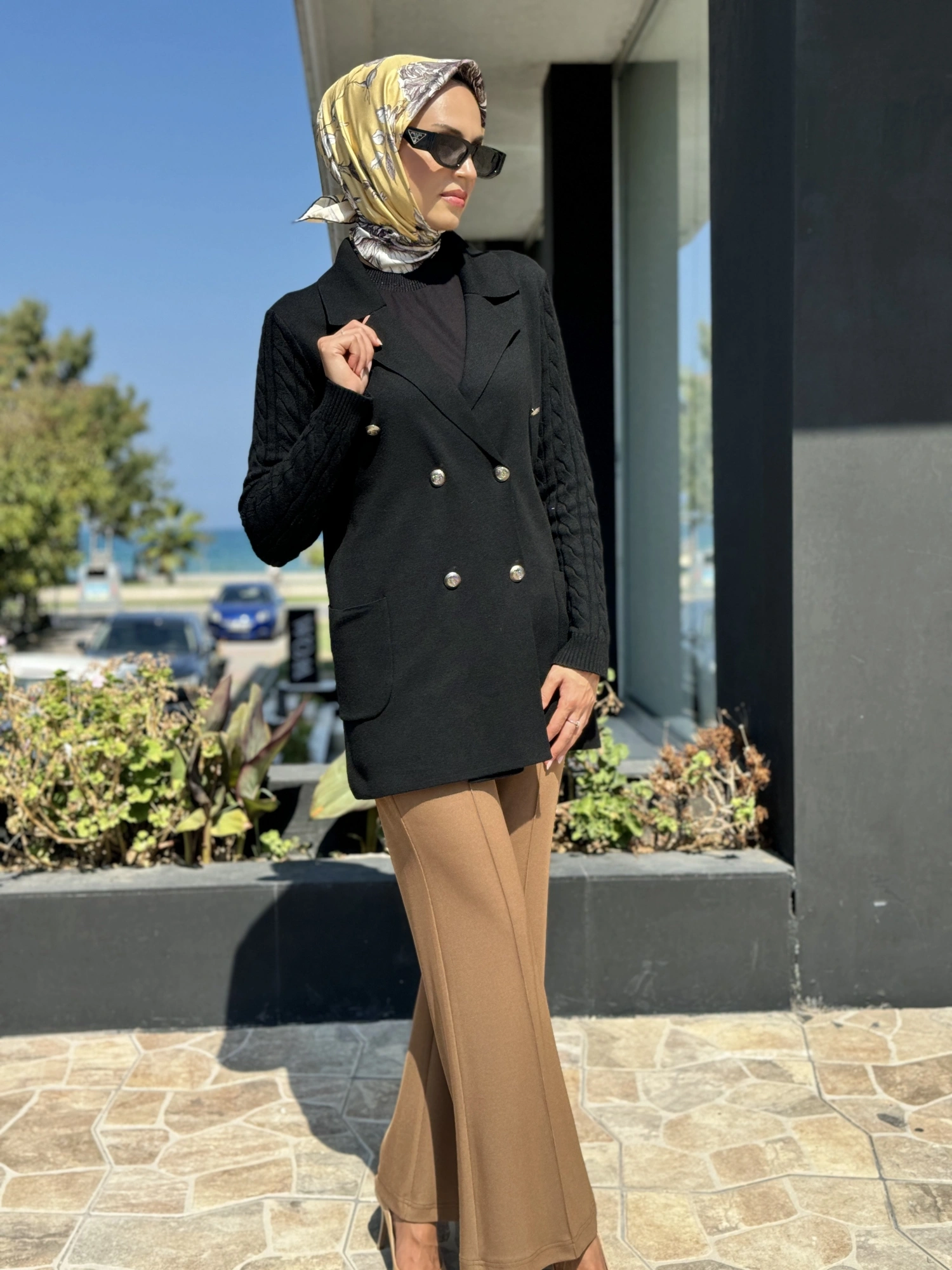 Tığ Triko Kolları Saç Örgülü Triko Blazer Hırka HRK21584