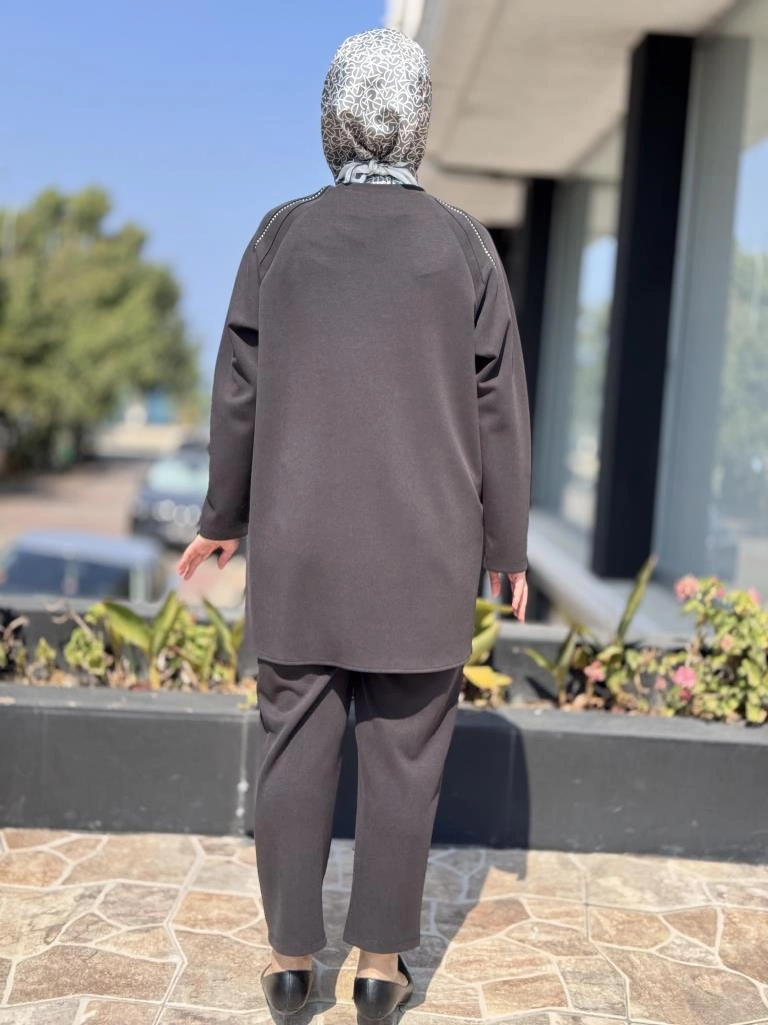 Tığ Triko Metal Süslemeli Nervürlü Tunik Pantolon Takım TKM3043