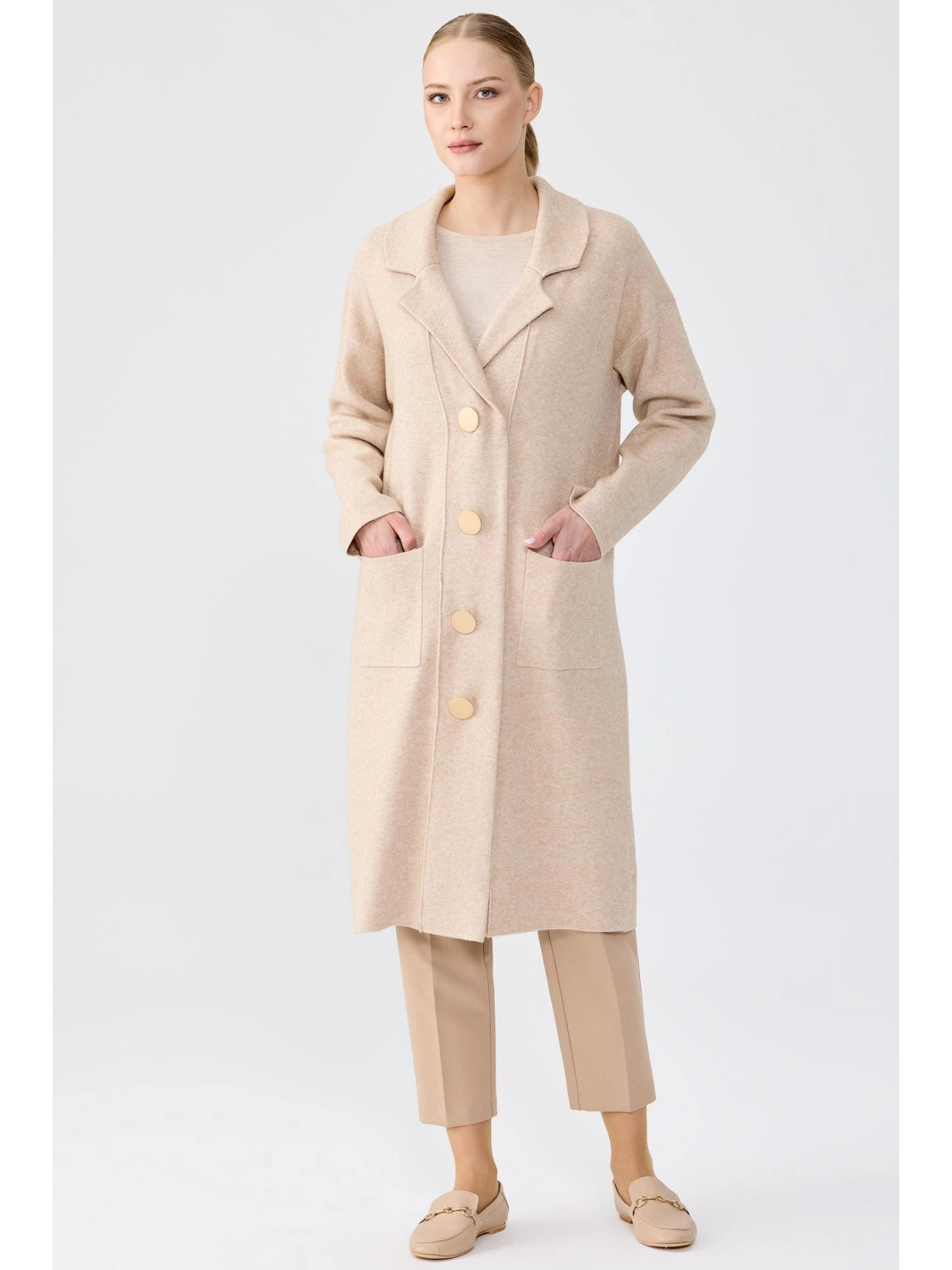 Tığ Triko Polo Yaka 3 Düğmeli Uzun Triko Hırka HRK22012