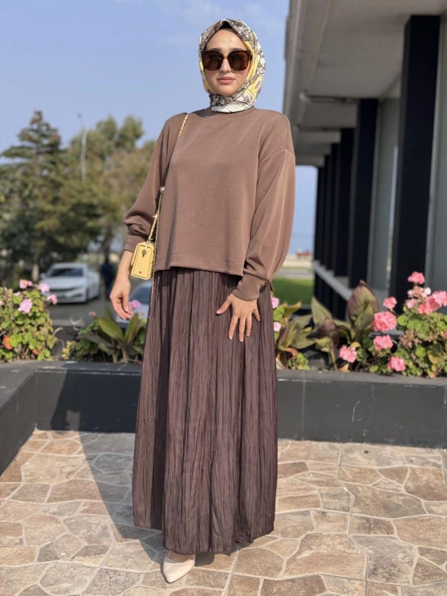 Tığ Triko Saten Kurdele Detaylı Etekli Takım TKM5045