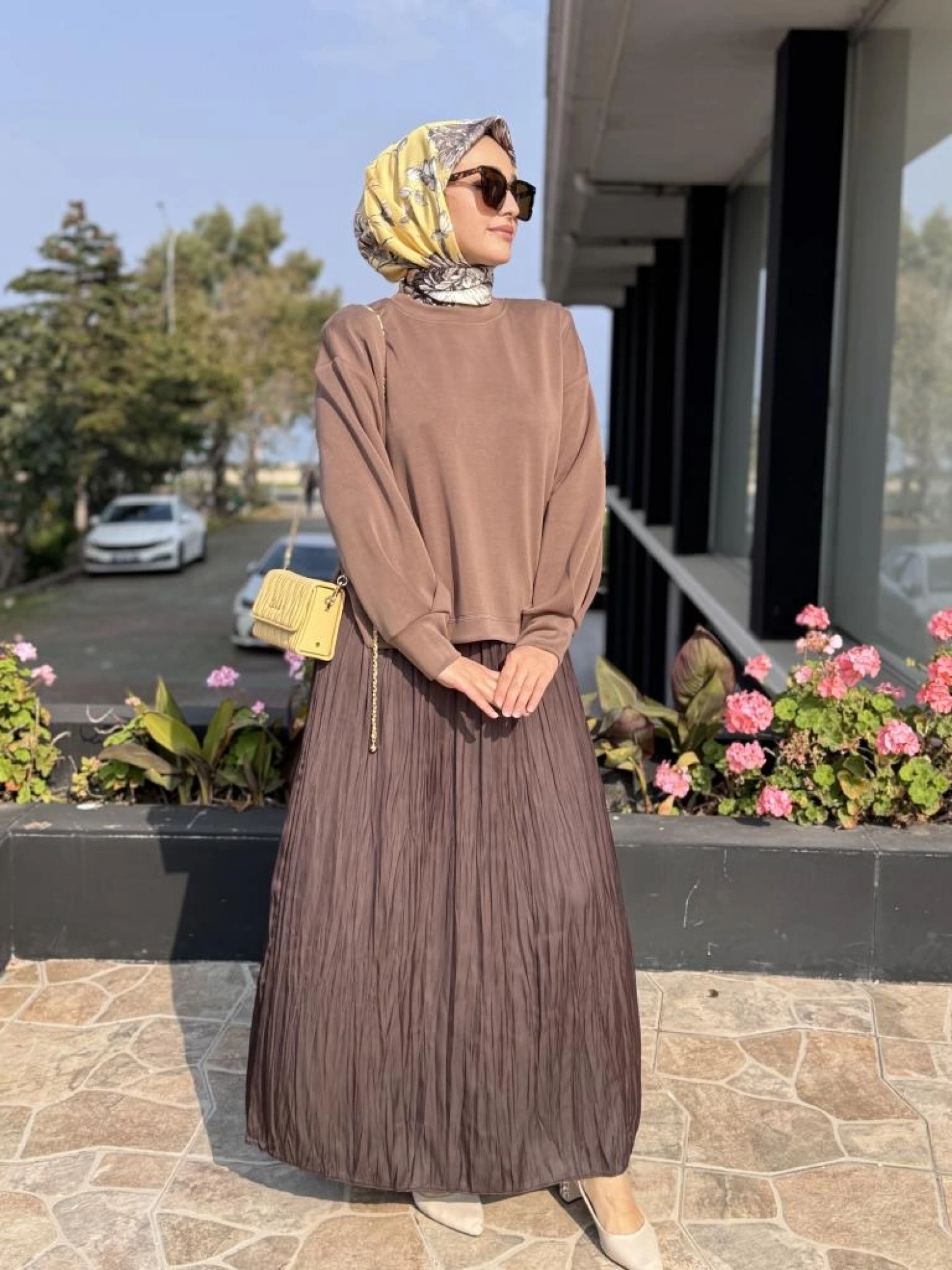 Tığ Triko Saten Kurdele Detaylı Etekli Takım TKM5045