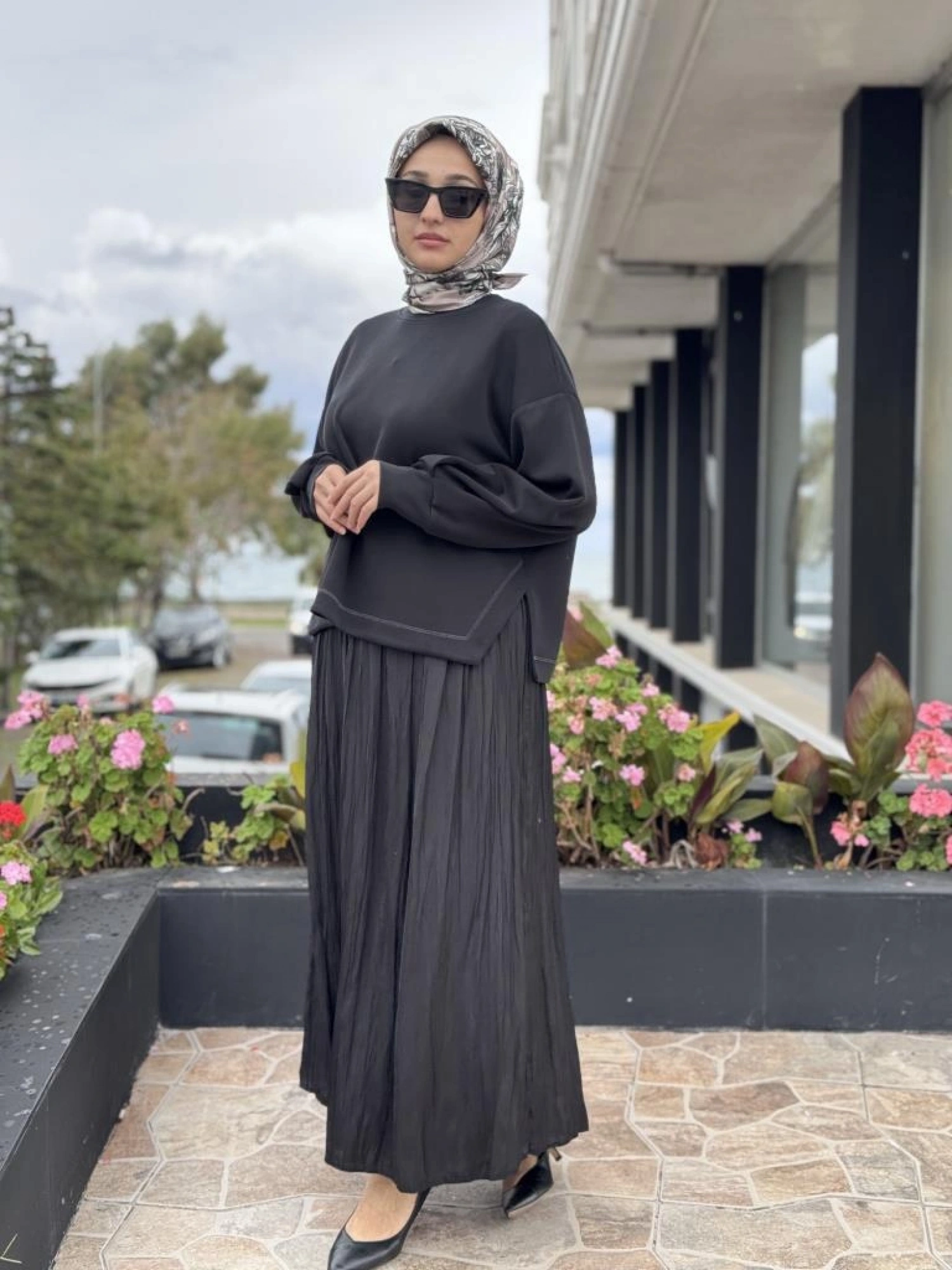 Tığ Triko Saten Kurdele Detaylı Etekli Takım TKM5045