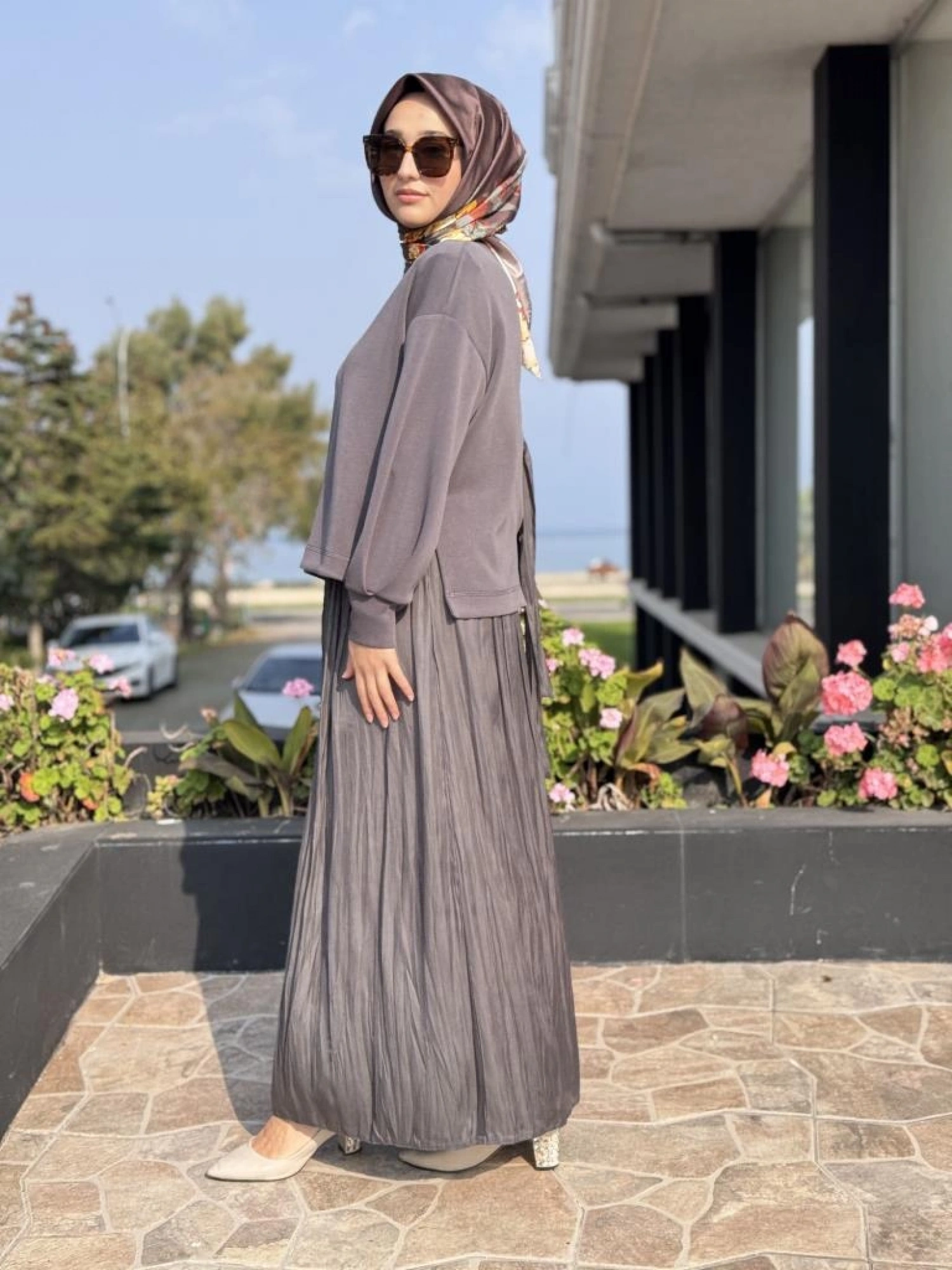 Tığ Triko Saten Kurdele Detaylı Etekli Takım TKM5045