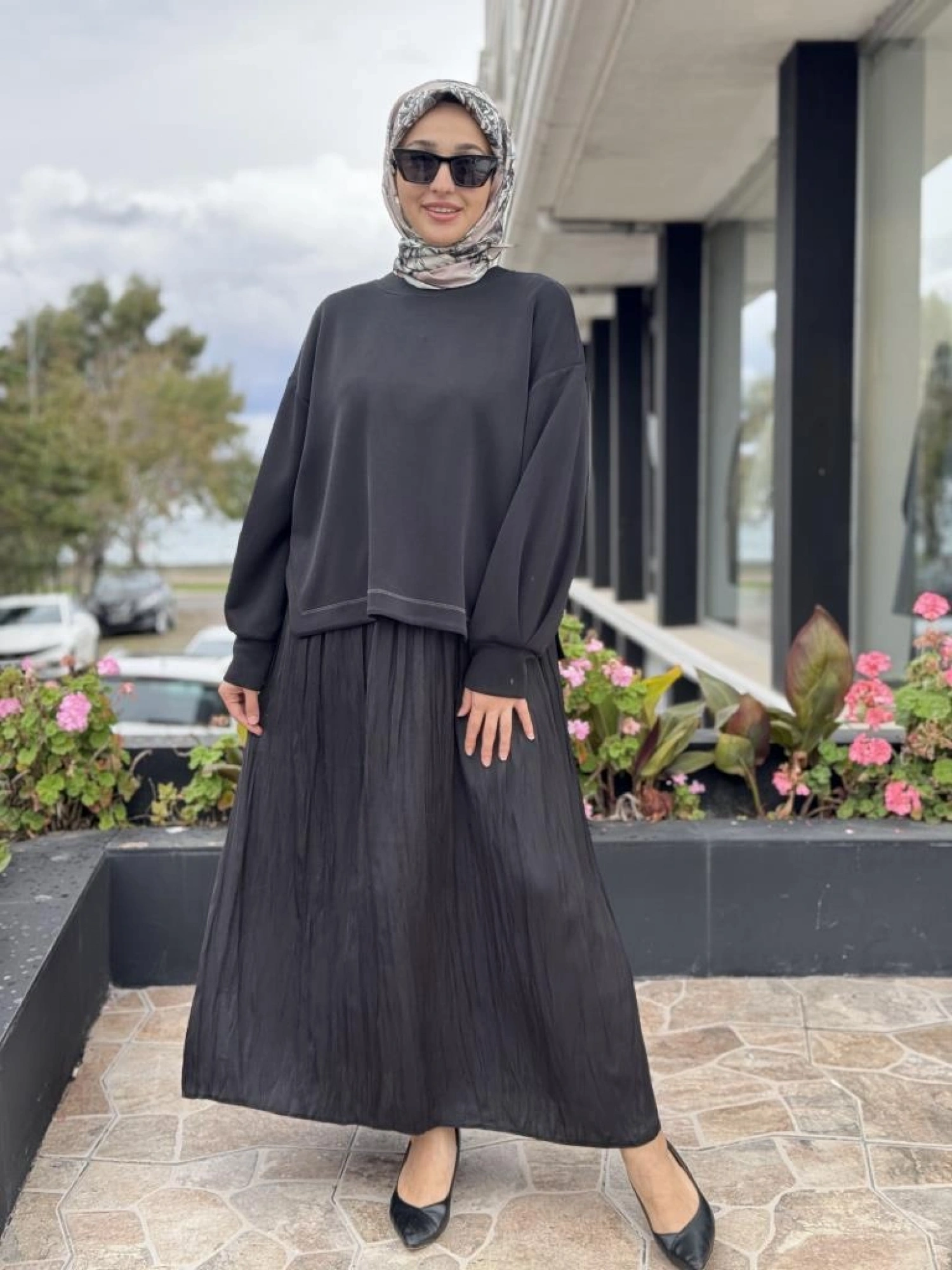 Tığ Triko Saten Kurdele Detaylı Etekli Takım TKM5045