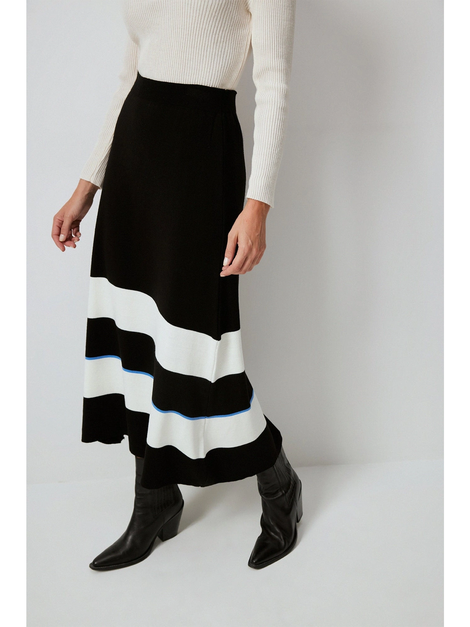 Touche Beli Lastikli Çizgili Triko Etek 23F1XD107