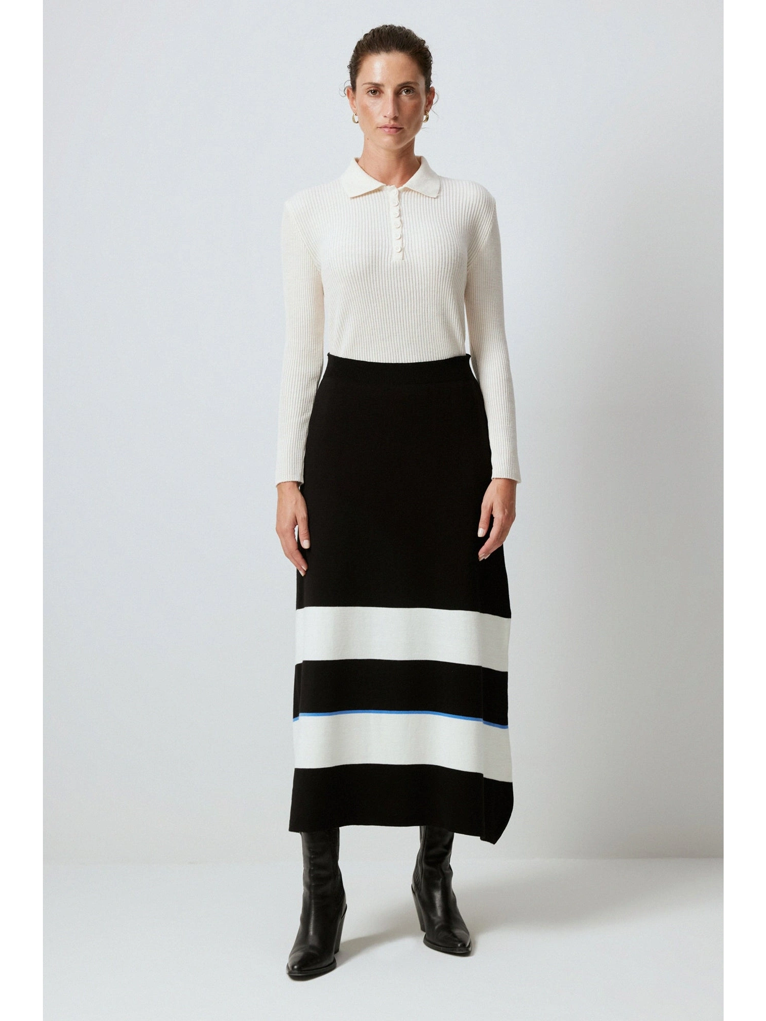 Touche Beli Lastikli Çizgili Triko Etek 23F1XD107