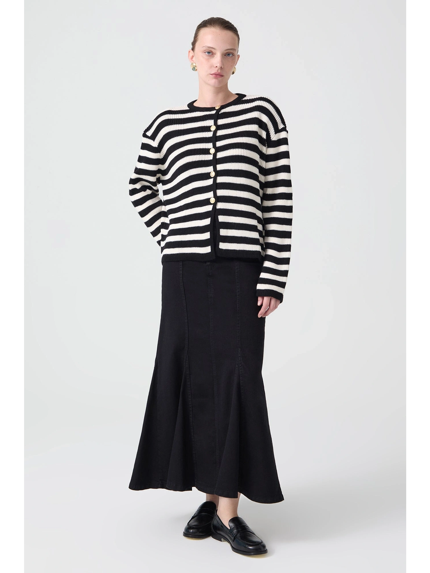 Touche Gold Düğmeli Çizgili Kısa Hırka 24F1XD025