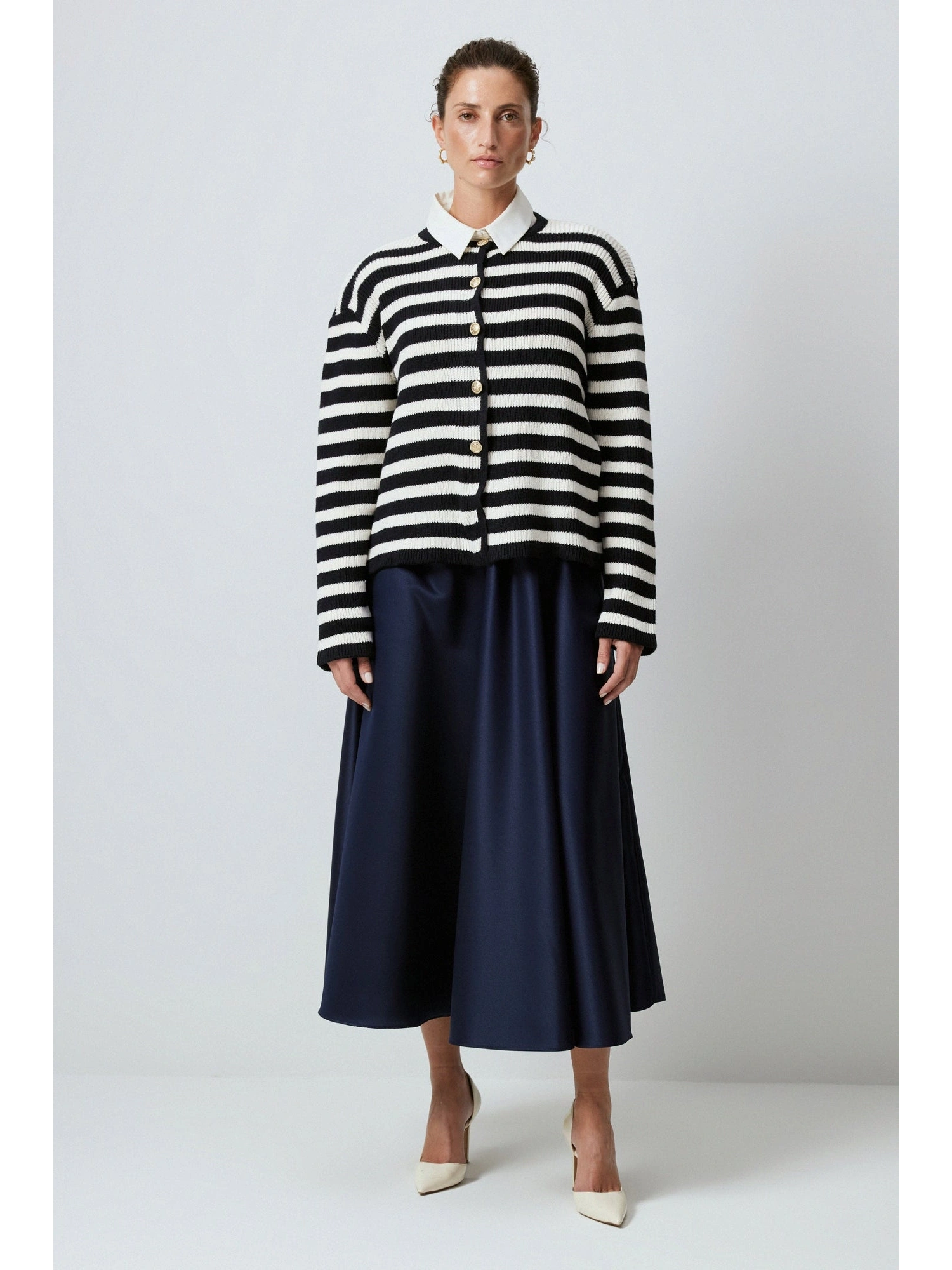 Touche Gold Düğmeli Çizgili Kısa Hırka 24F1XD025