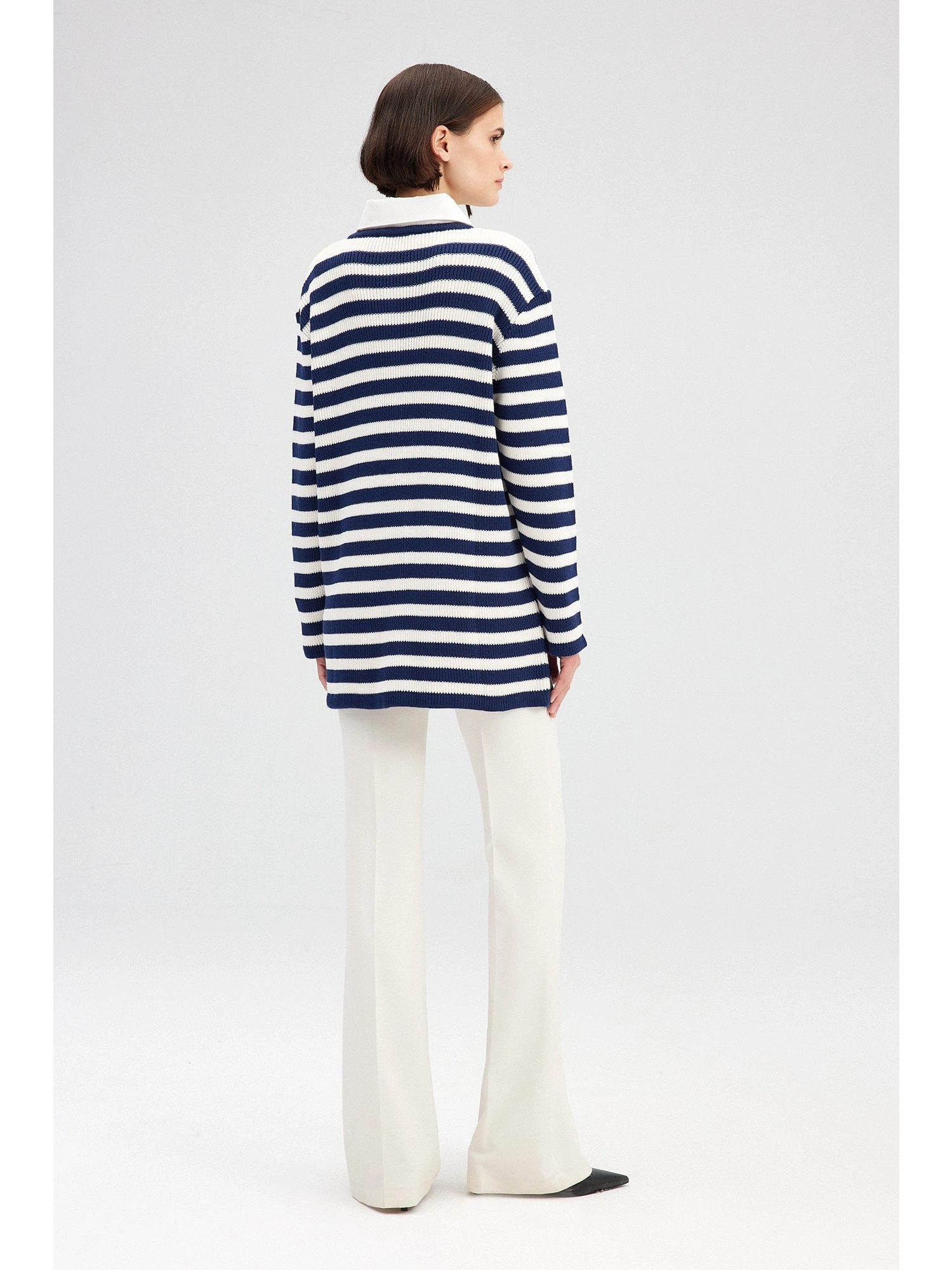 Touche Gold Düğmeli Çizgili Uzun Hırka 23F1XD166