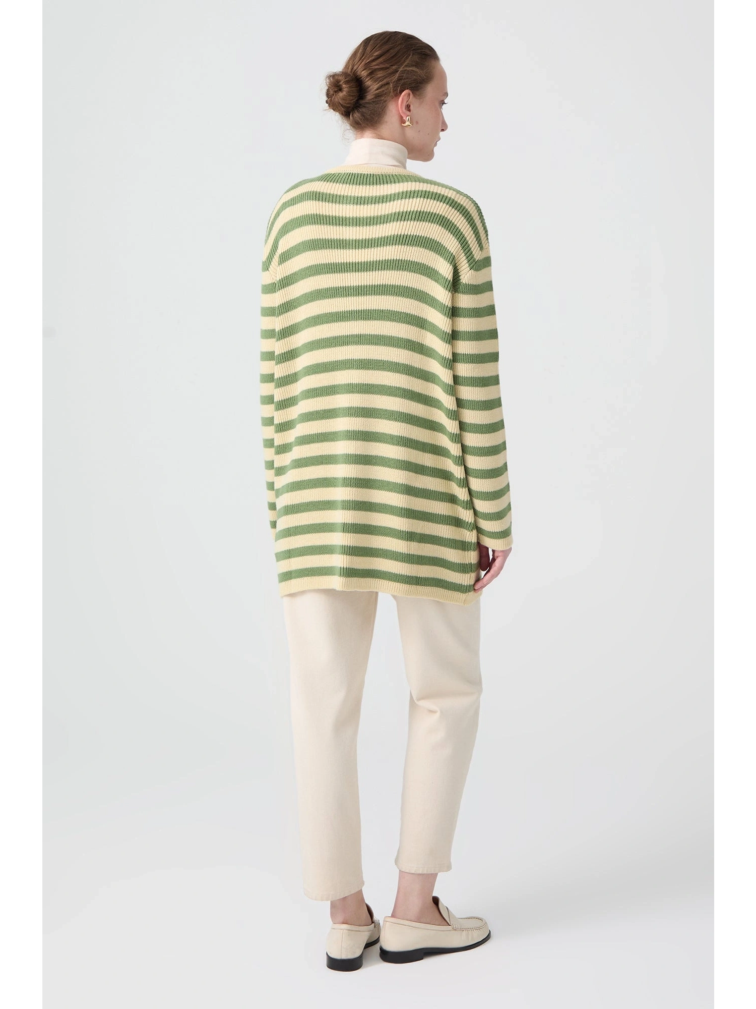 Touche Gold Düğmeli Çizgili Uzun Hırka 23F1XD166