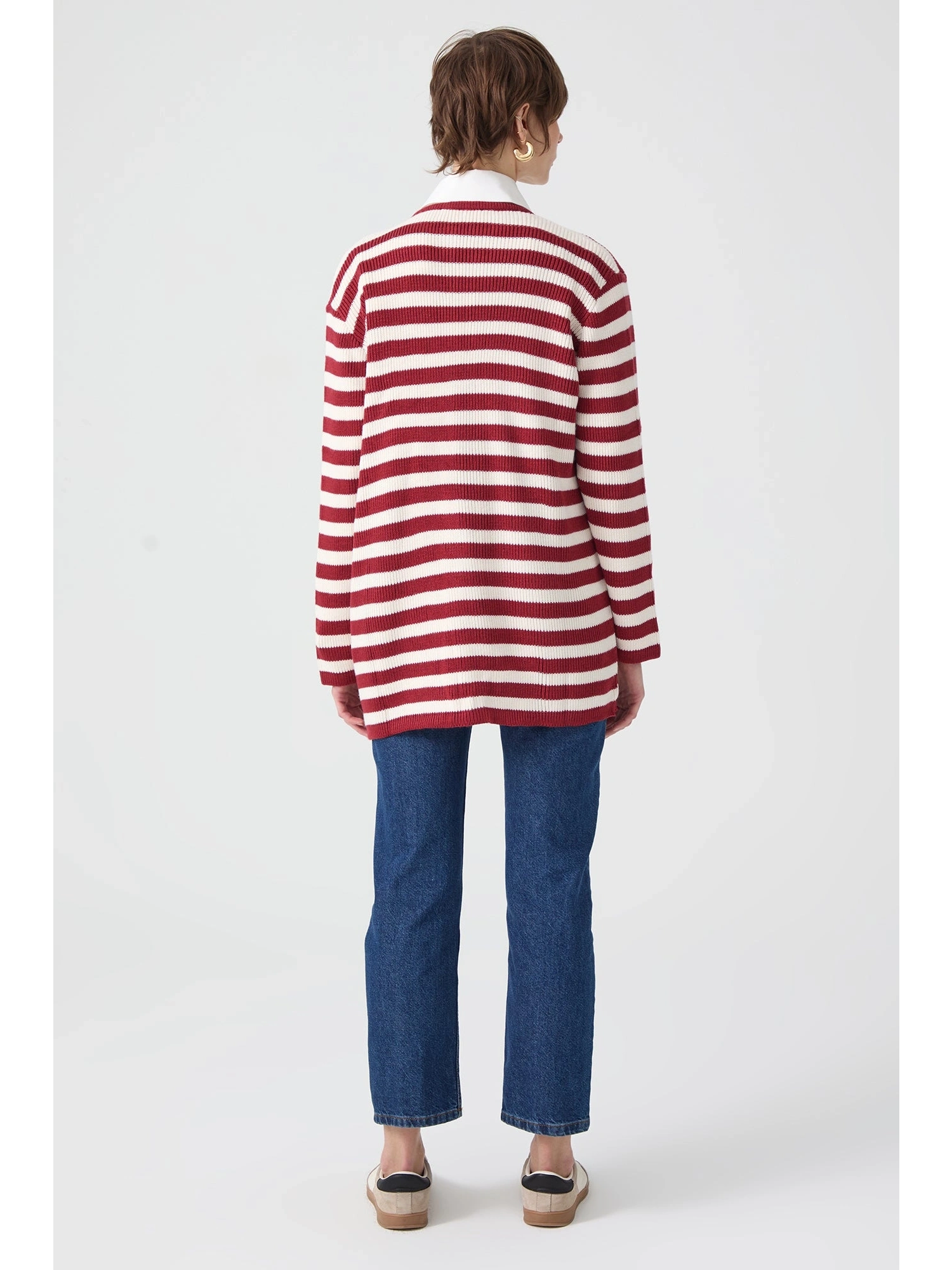 Touche Gold Düğmeli Çizgili Uzun Hırka 23F1XD166