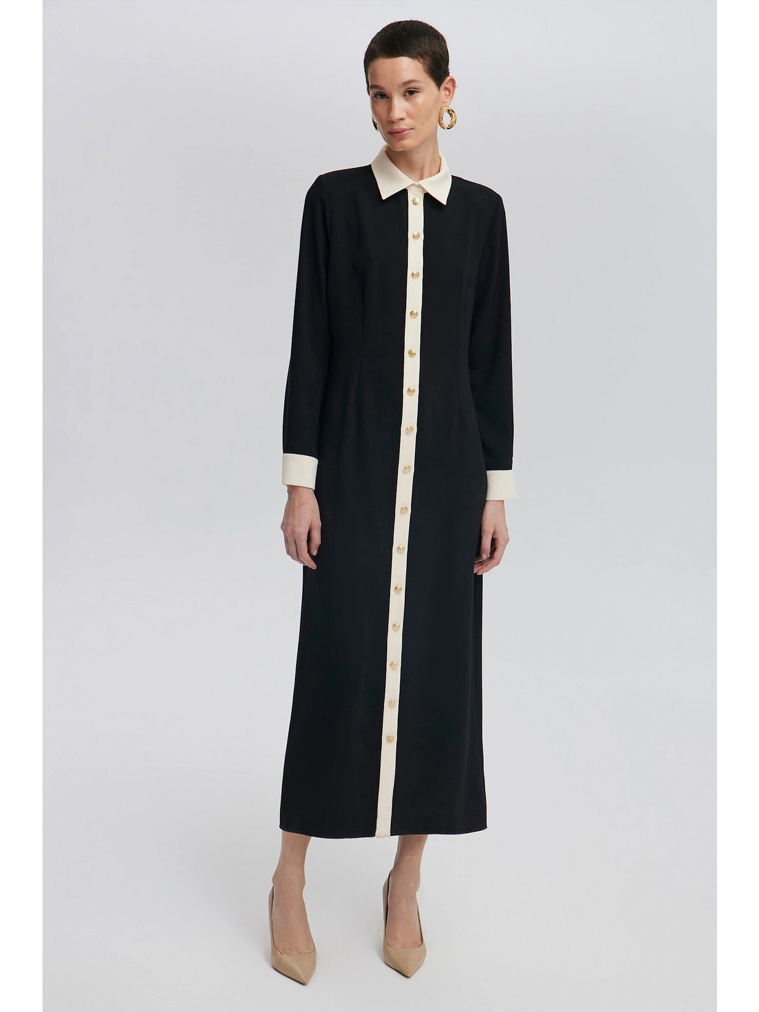 Touche Gold Düğmeli Krep Elbise 24F1T0021