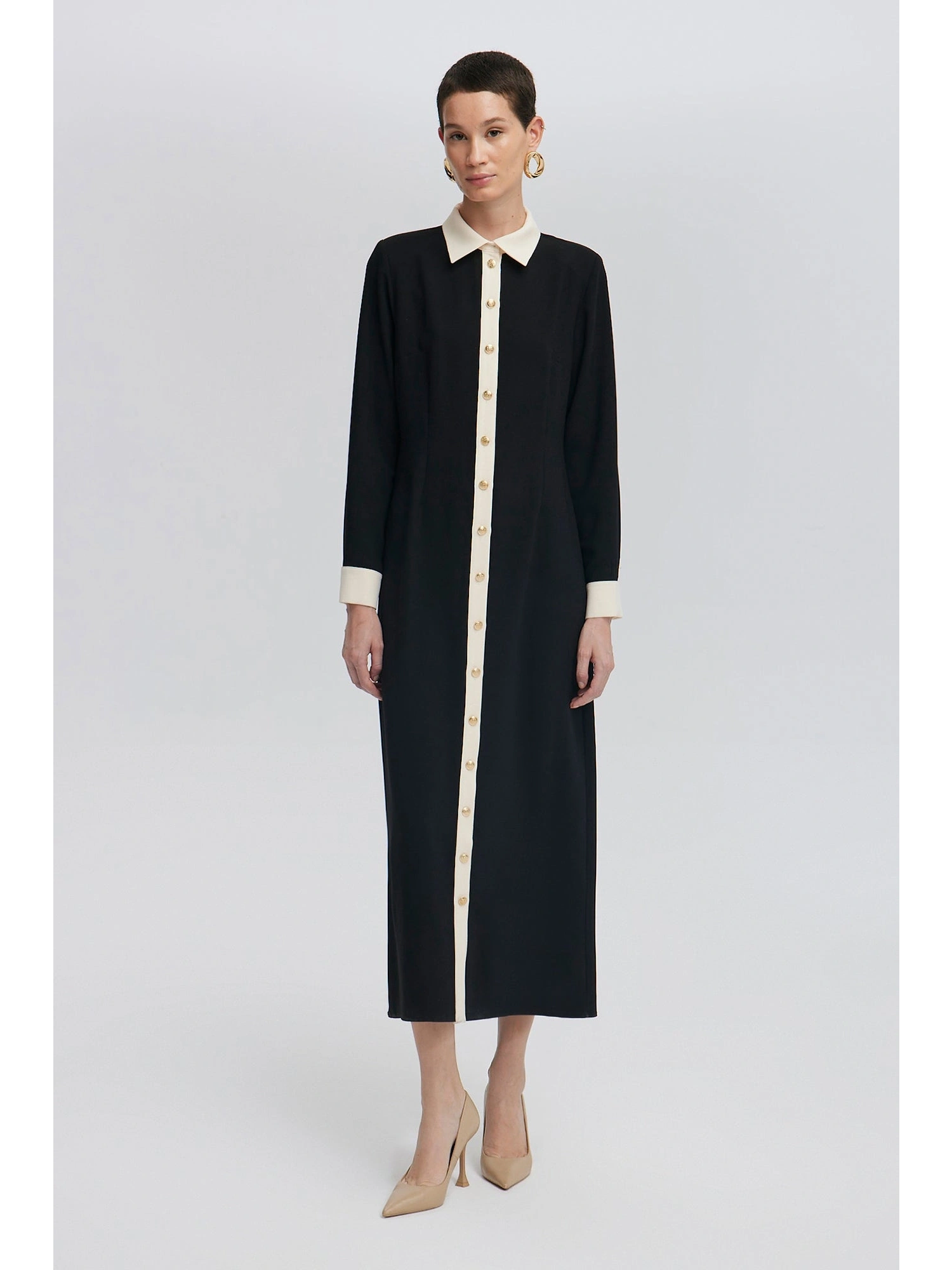 Touche Gold Düğmeli Krep Elbise 24F1T0021