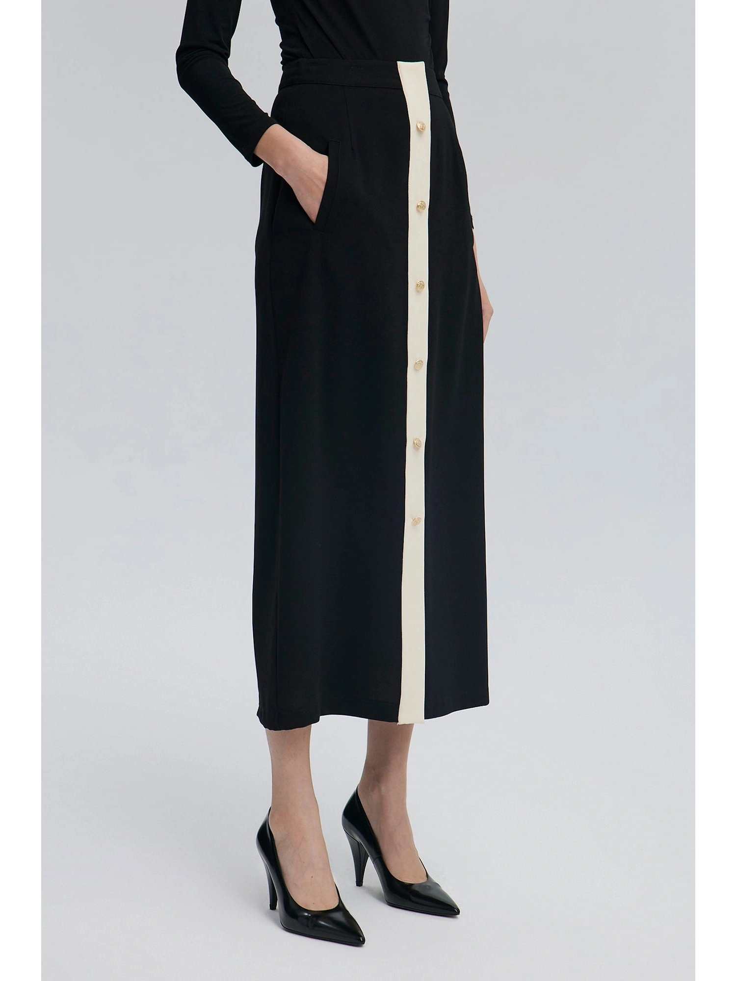 Touche Gold Düğmeli Krep Etek 24F1T0024