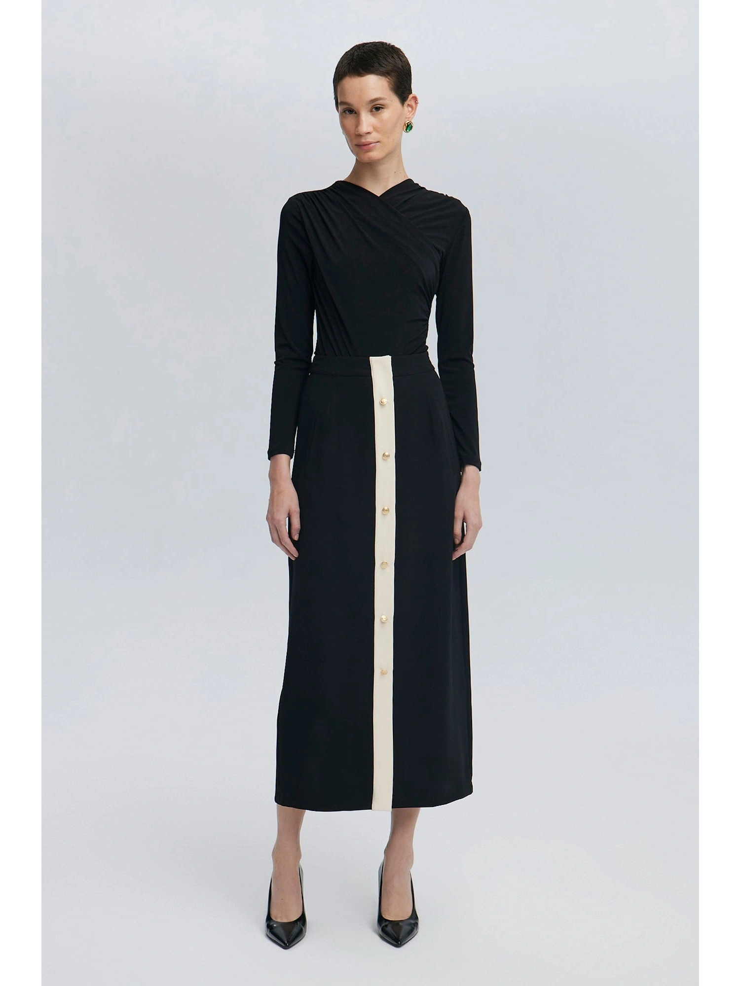 Touche Gold Düğmeli Krep Etek 24F1T0024