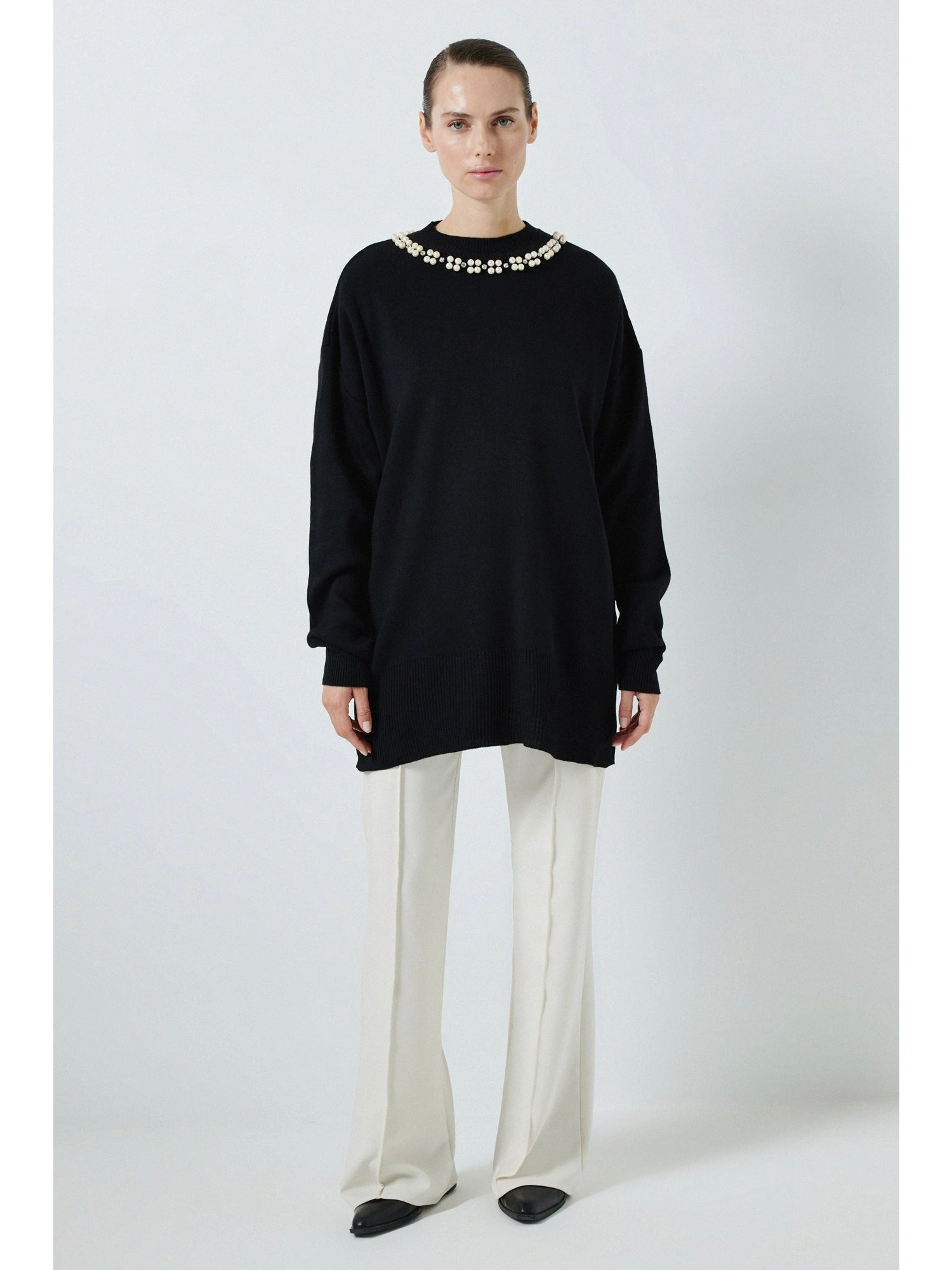 Touche Yakası İncili Triko Kazak 24F1XD053