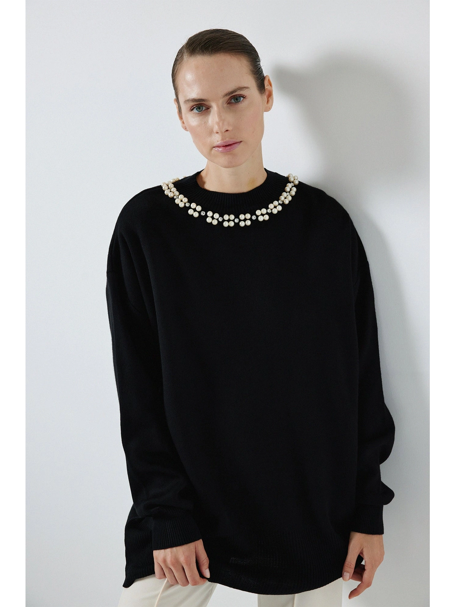 Touche Yakası İncili Triko Kazak 24F1XD053