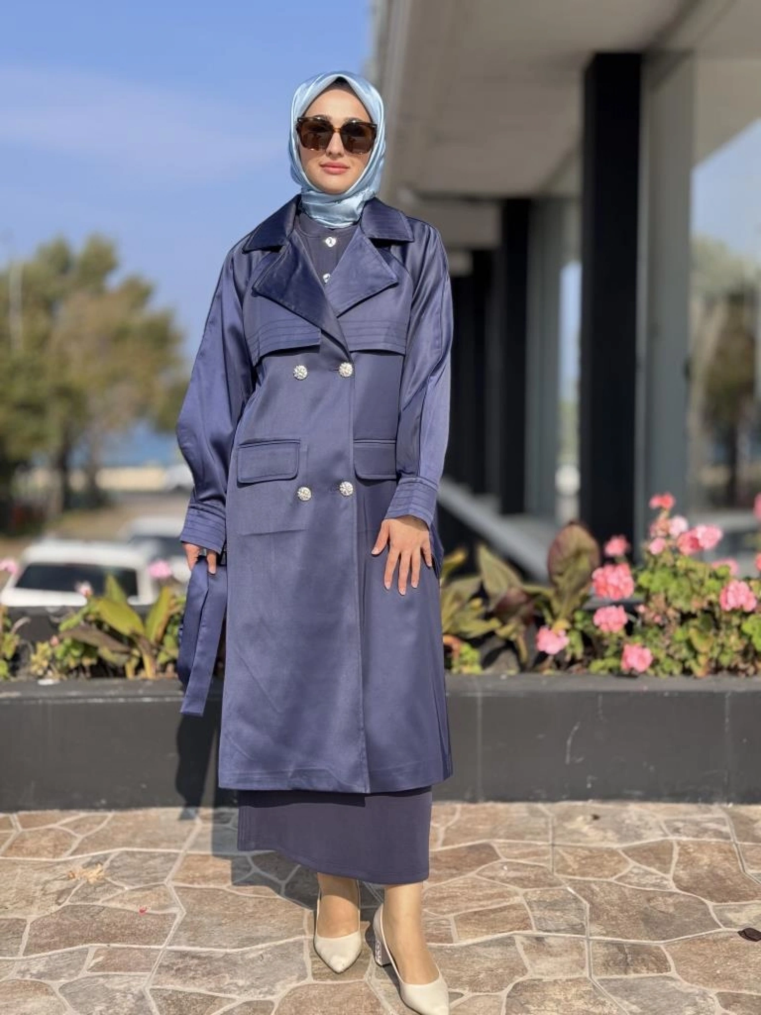 Vuu Süs Dikişli Lacivert Trenchkot