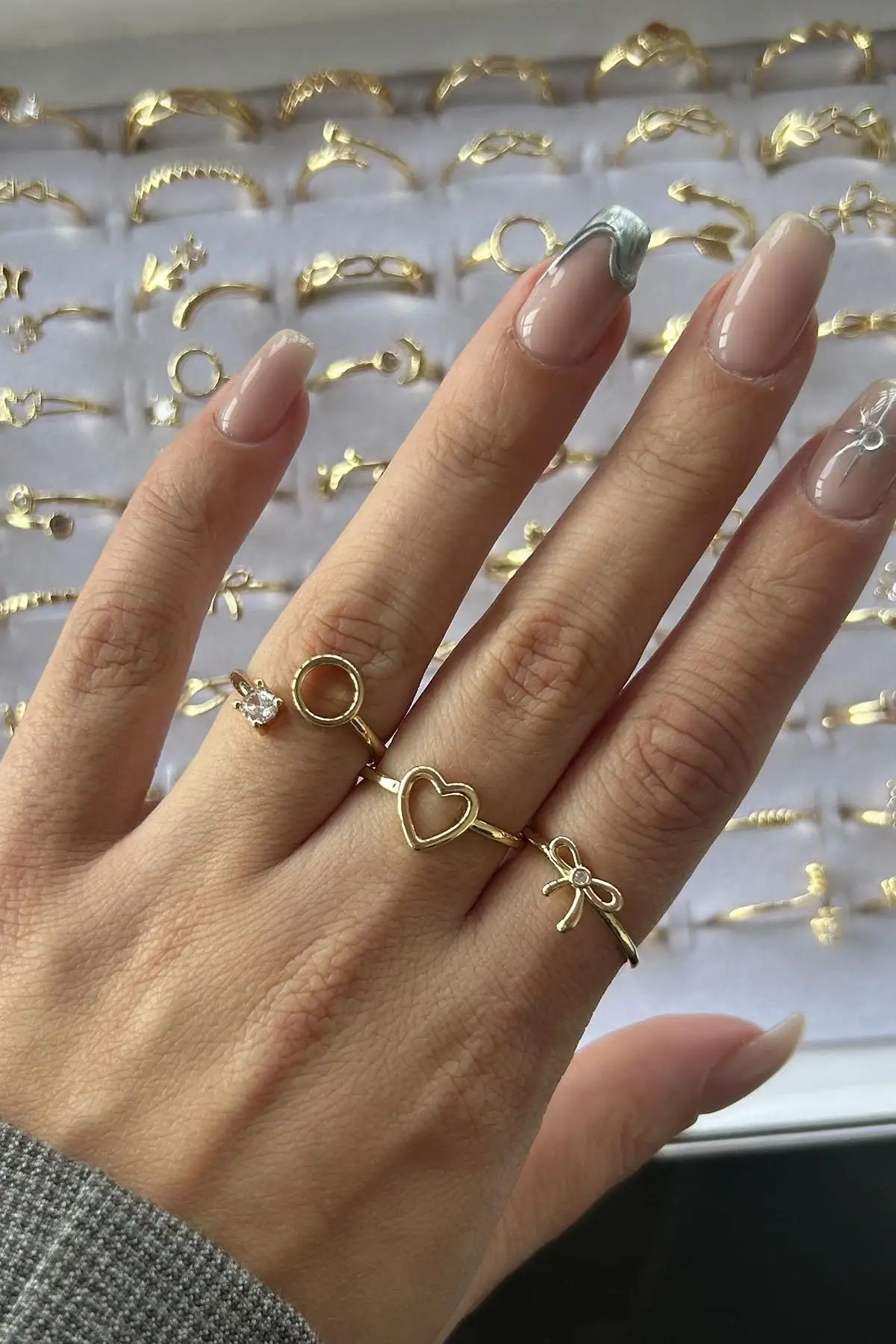 100lü Altın Renk Karışık Figürlü Ayarlanabilir Yüzük Set