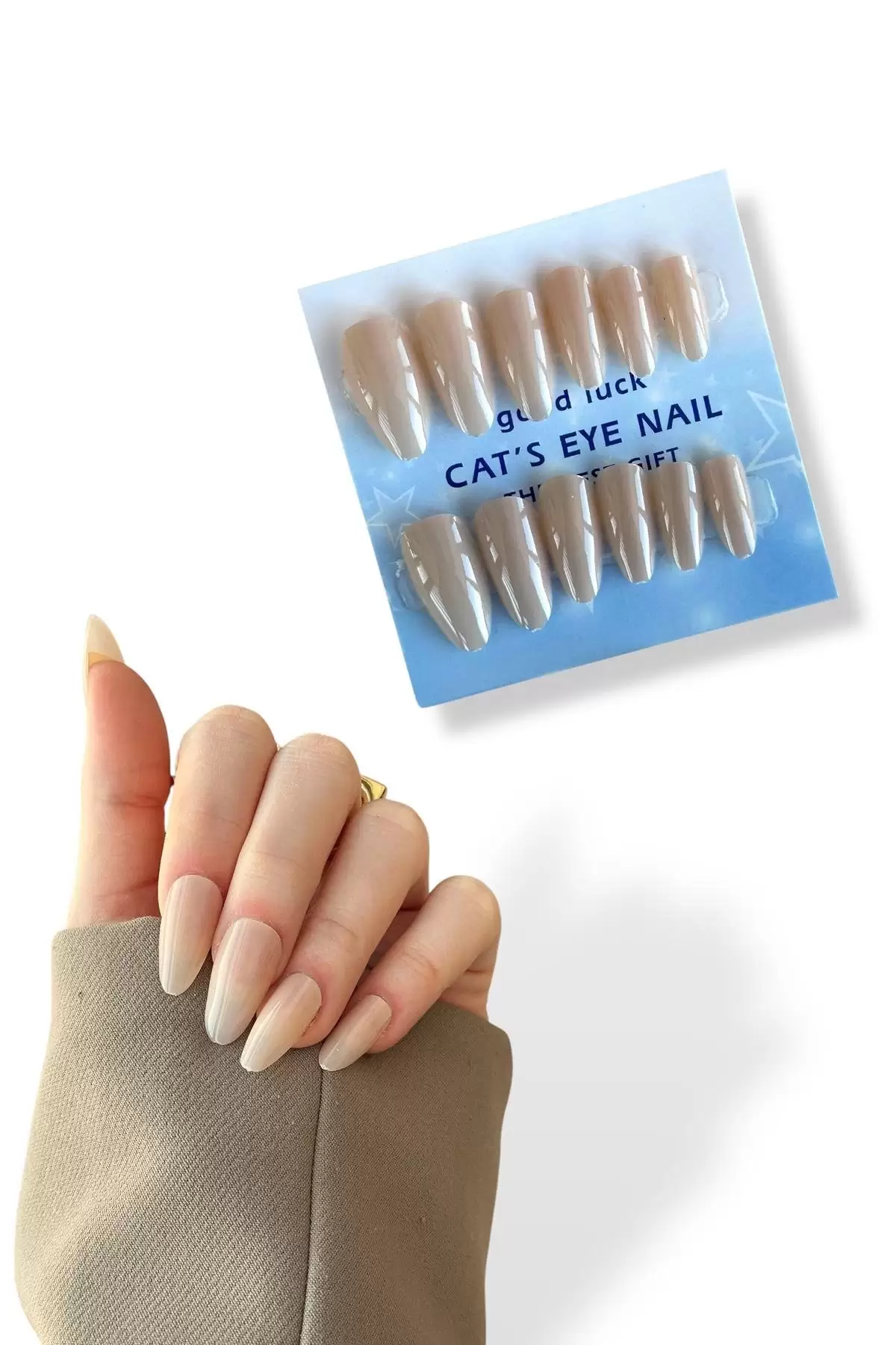 12li Bej Renk Jel Görünümlü Takma Tırnak Set (Yapıştırıcılı)