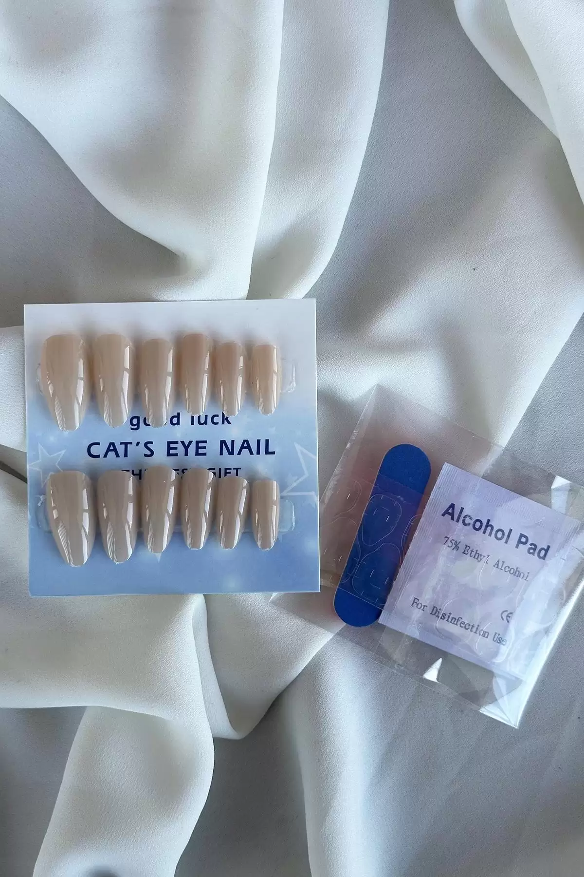 12li Bej Renk Jel Görünümlü Takma Tırnak Set (Yapıştırıcılı)