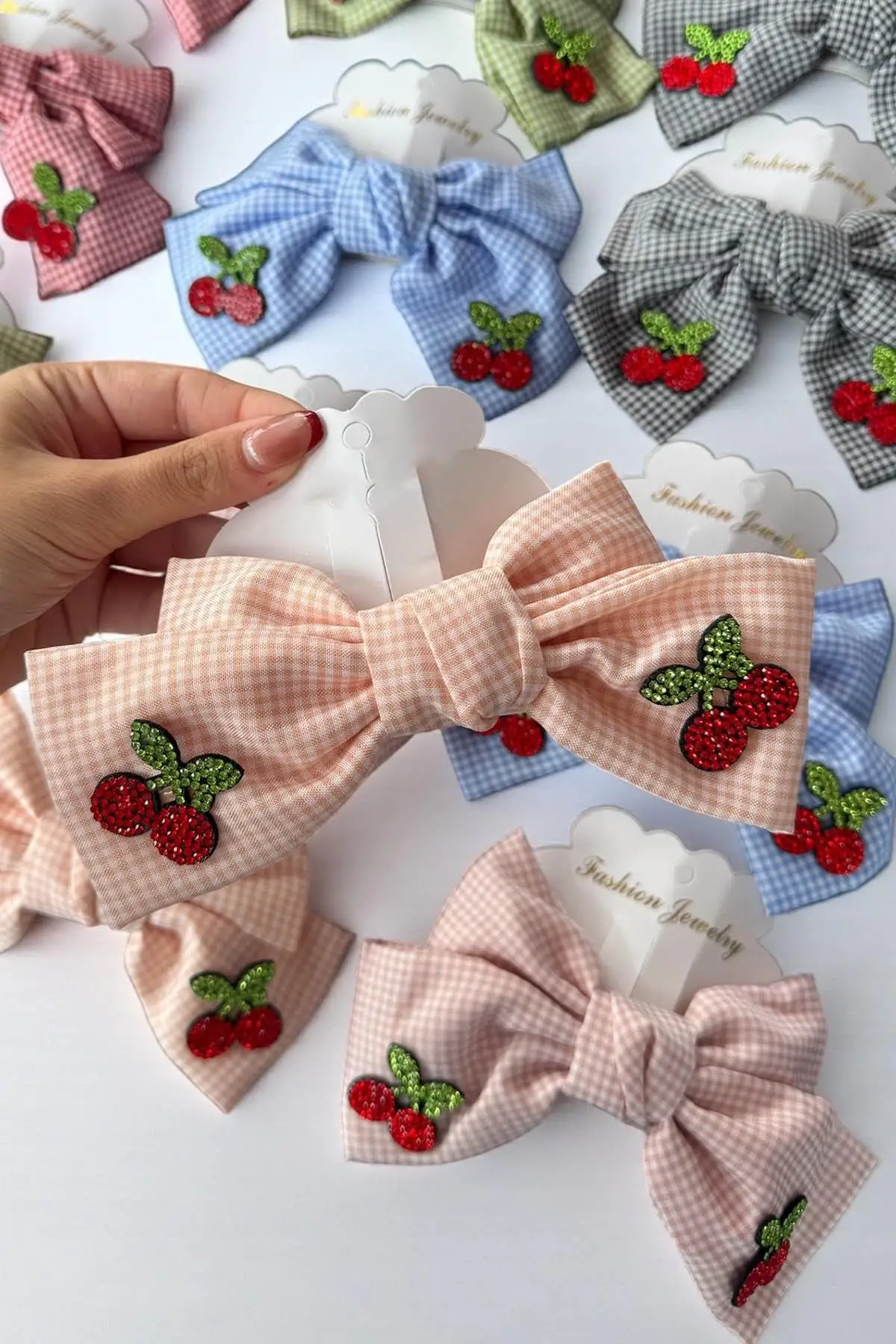 12li Karışık Renk Kiraz Figürlü Otomat Toka Set