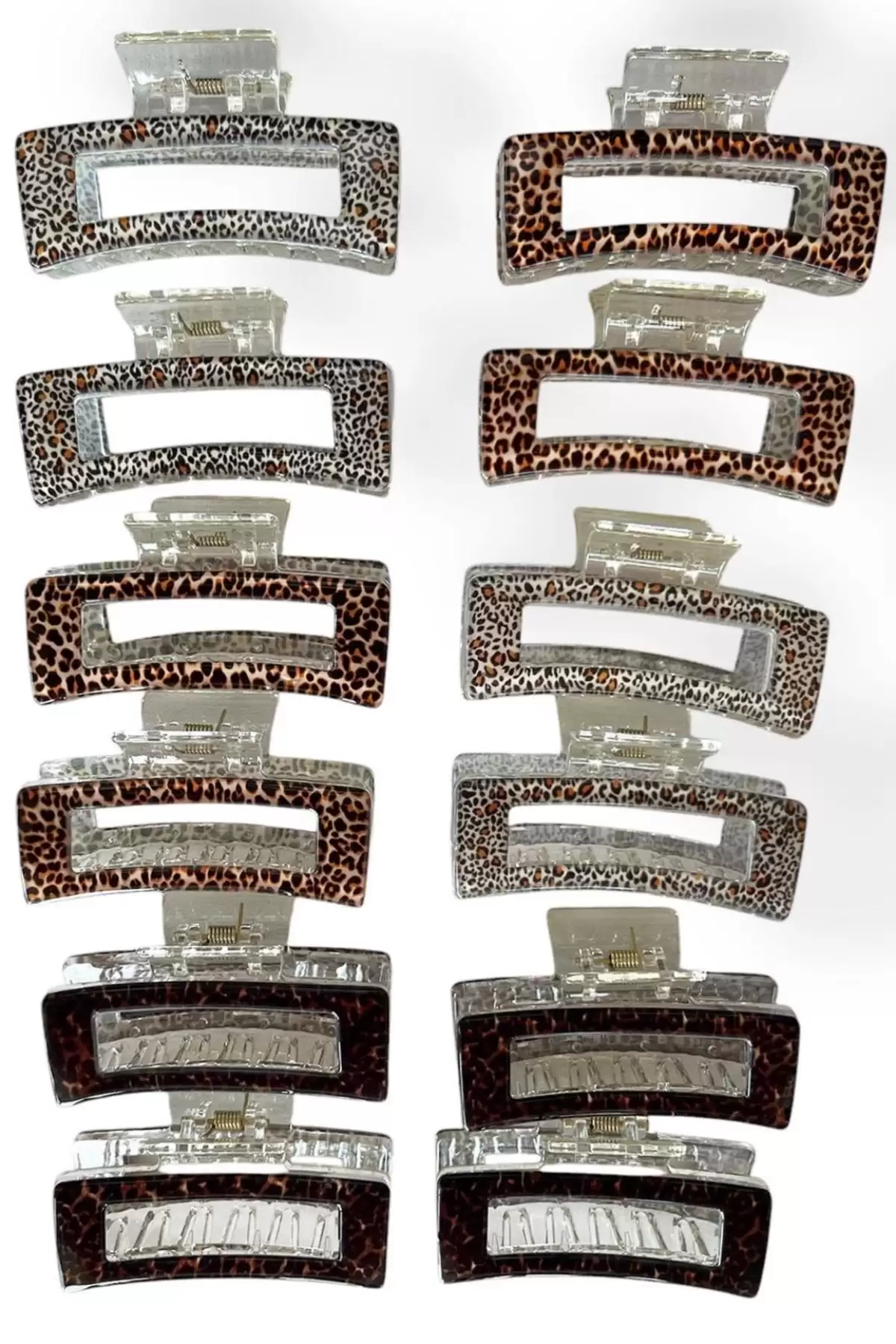 12li Karışık Renk Leopar Desenli Mandal Toka Set