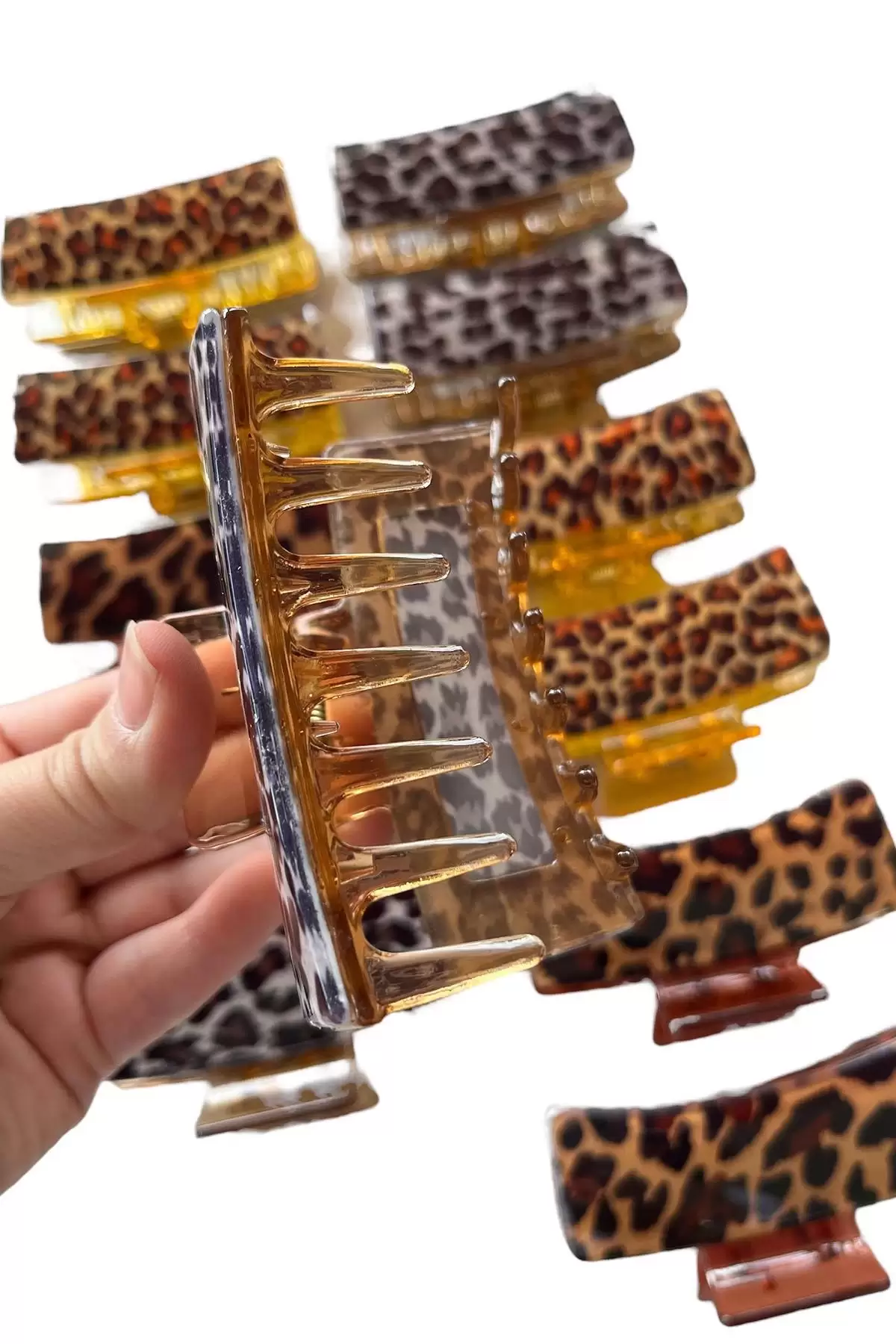 12li Karışık Renk Leopar Desenli  Mandal Toka Set