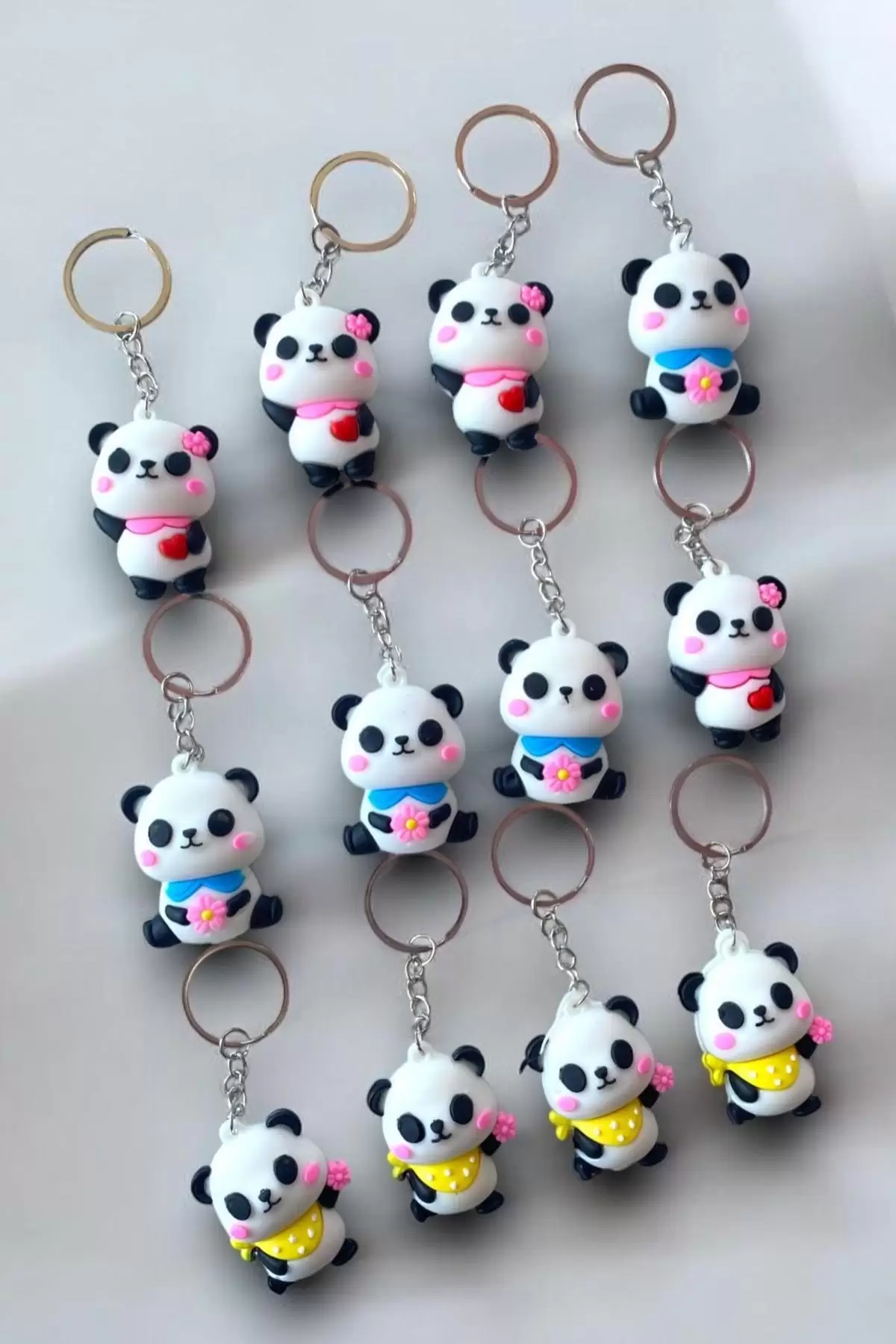 12li Karışık Renk Panda Figülü Anahtarlık Set